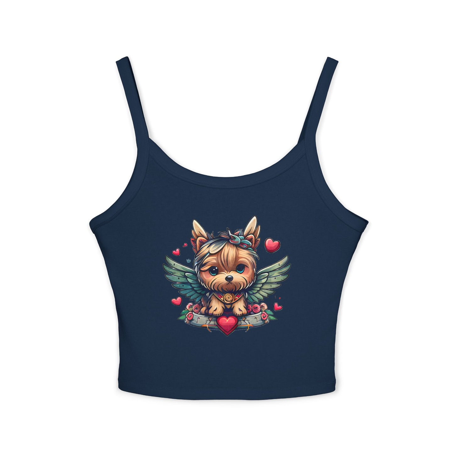 Princess Grace Adorable Yorkie Angel Women's Spaghetti Strap Tank Top Cute Dog Graphic