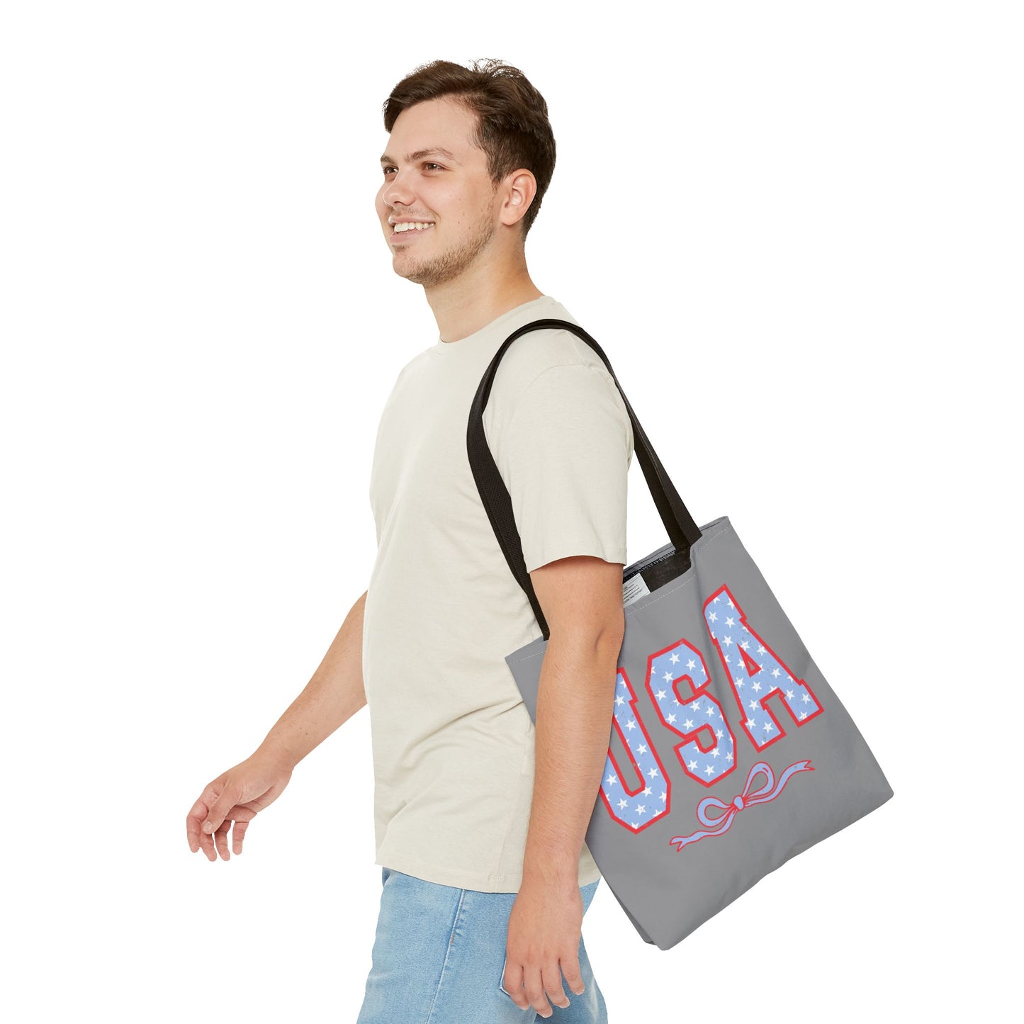 Princess Grace Patriotic USA Tote Bag Stars & Bow Design for Independence Day