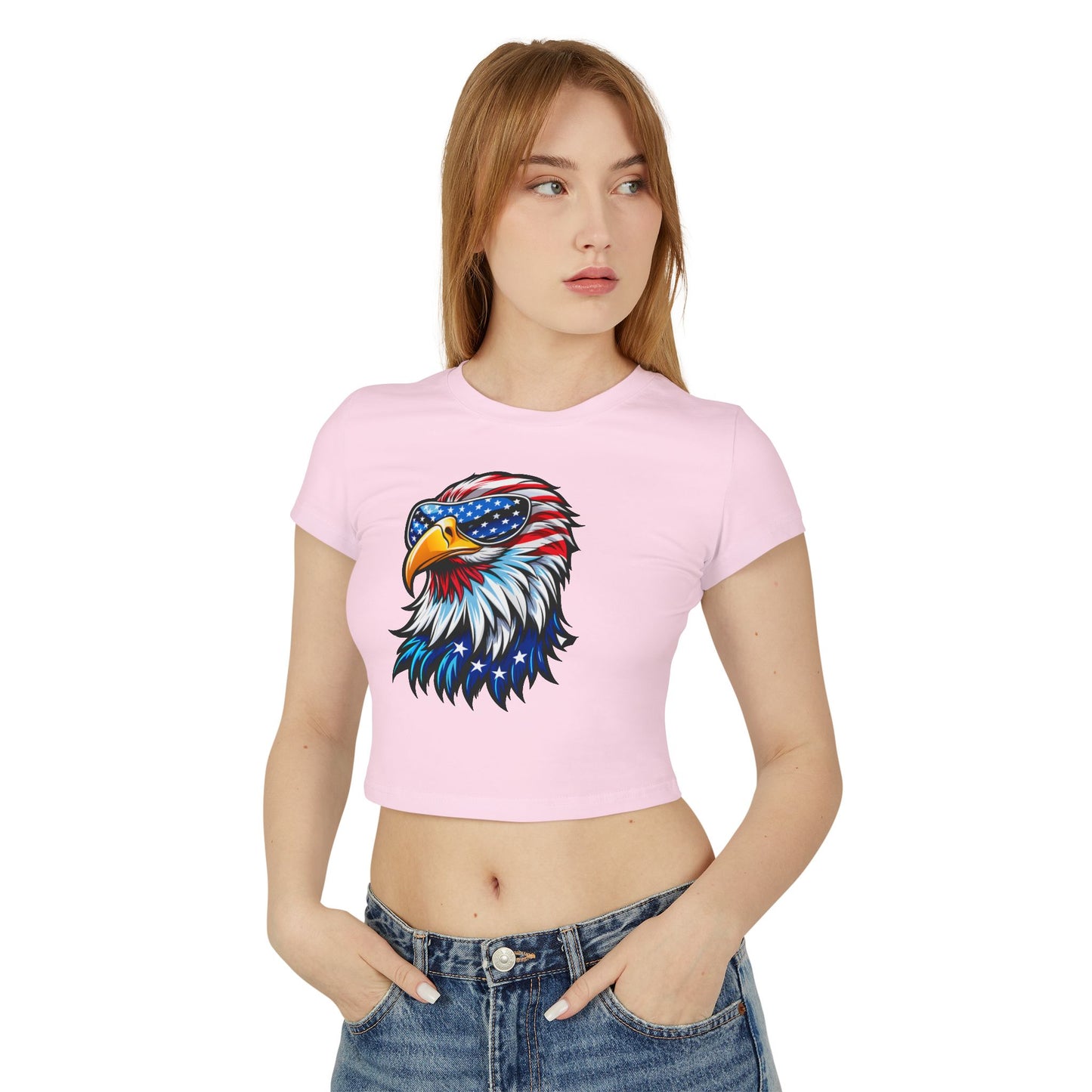 Princess Grace Patriotic Eagle Women's Baby Tee USA Flag Design
