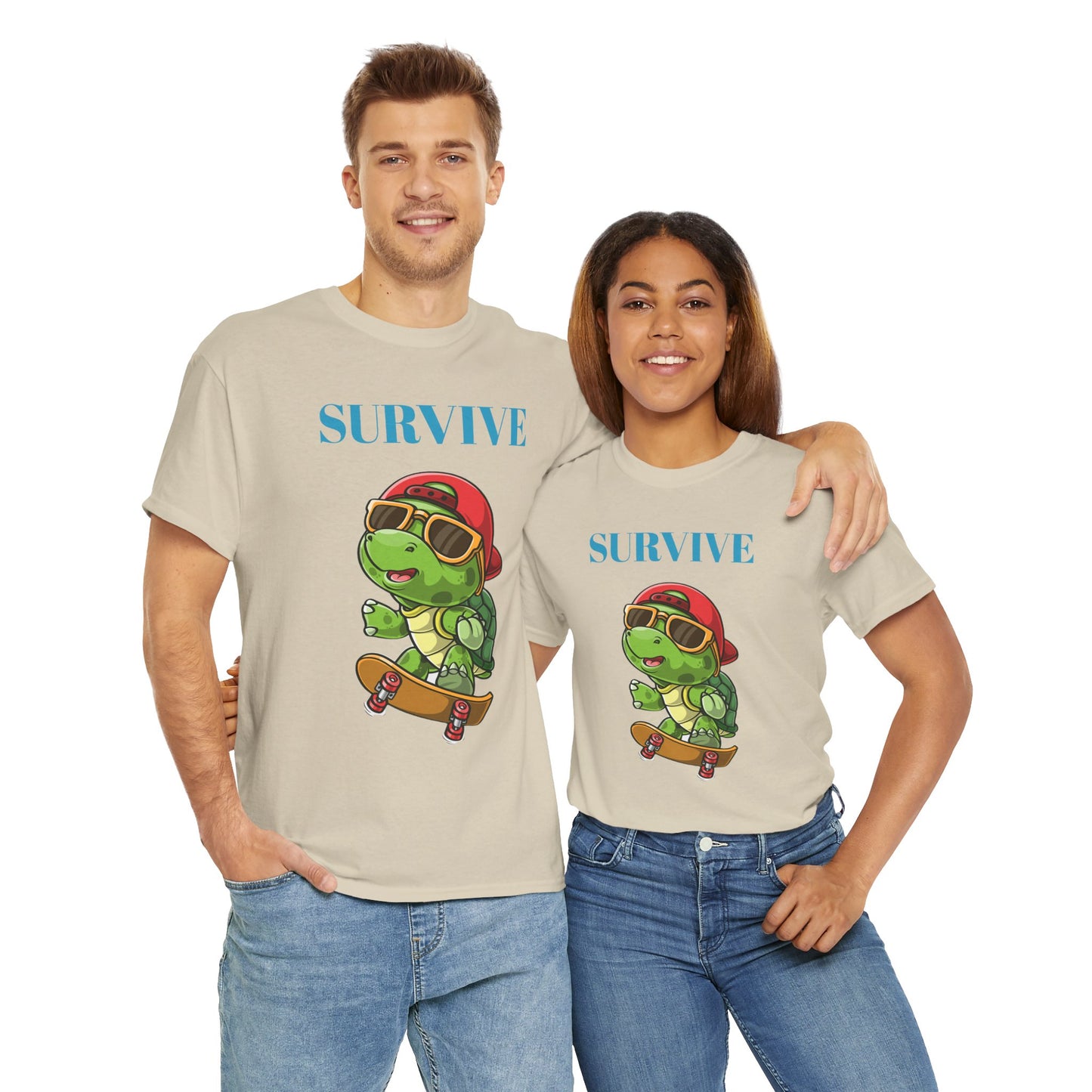 Princess Grace Cool Skateboarding Turtle Tee "Survive" Unisex Cotton T-Shirt for Fun Lovers