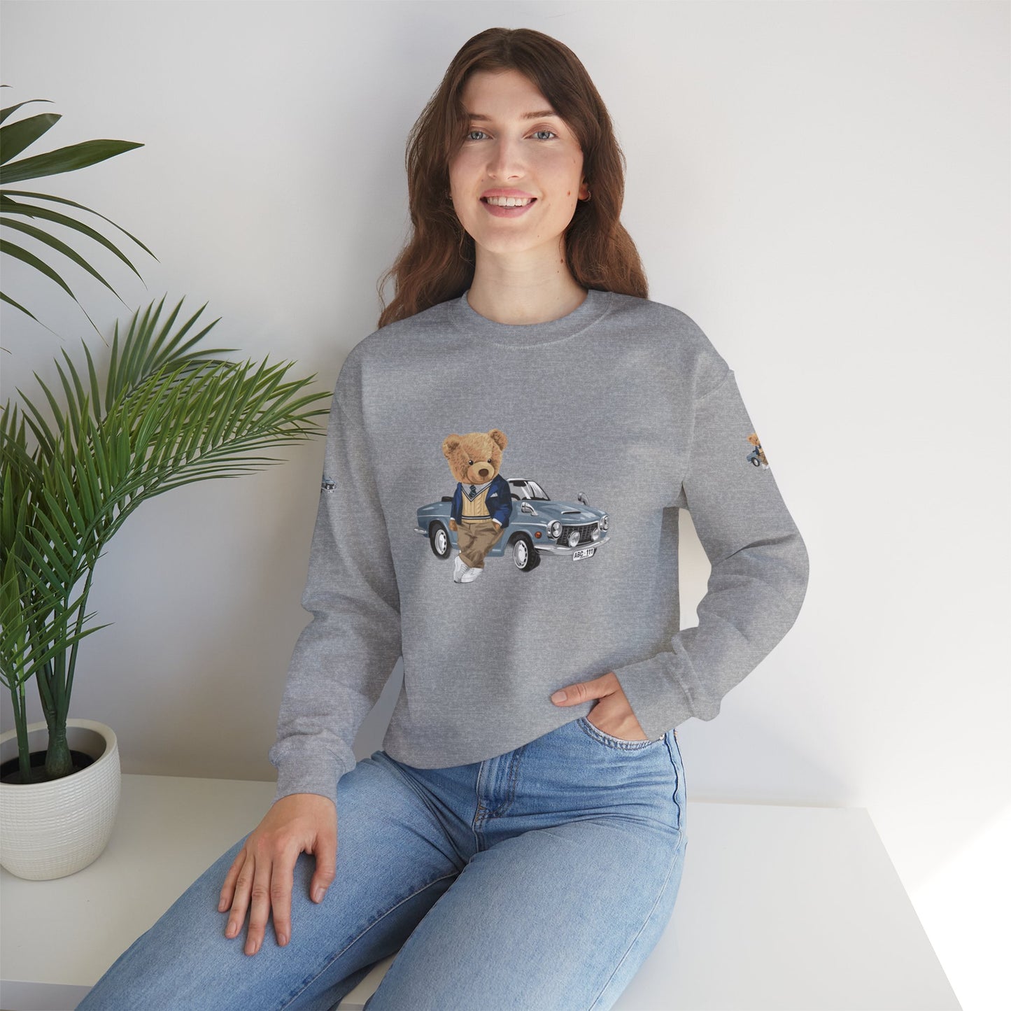 Princess Grace Stylish Crewneck Sweatshirt with Bear and Car Design