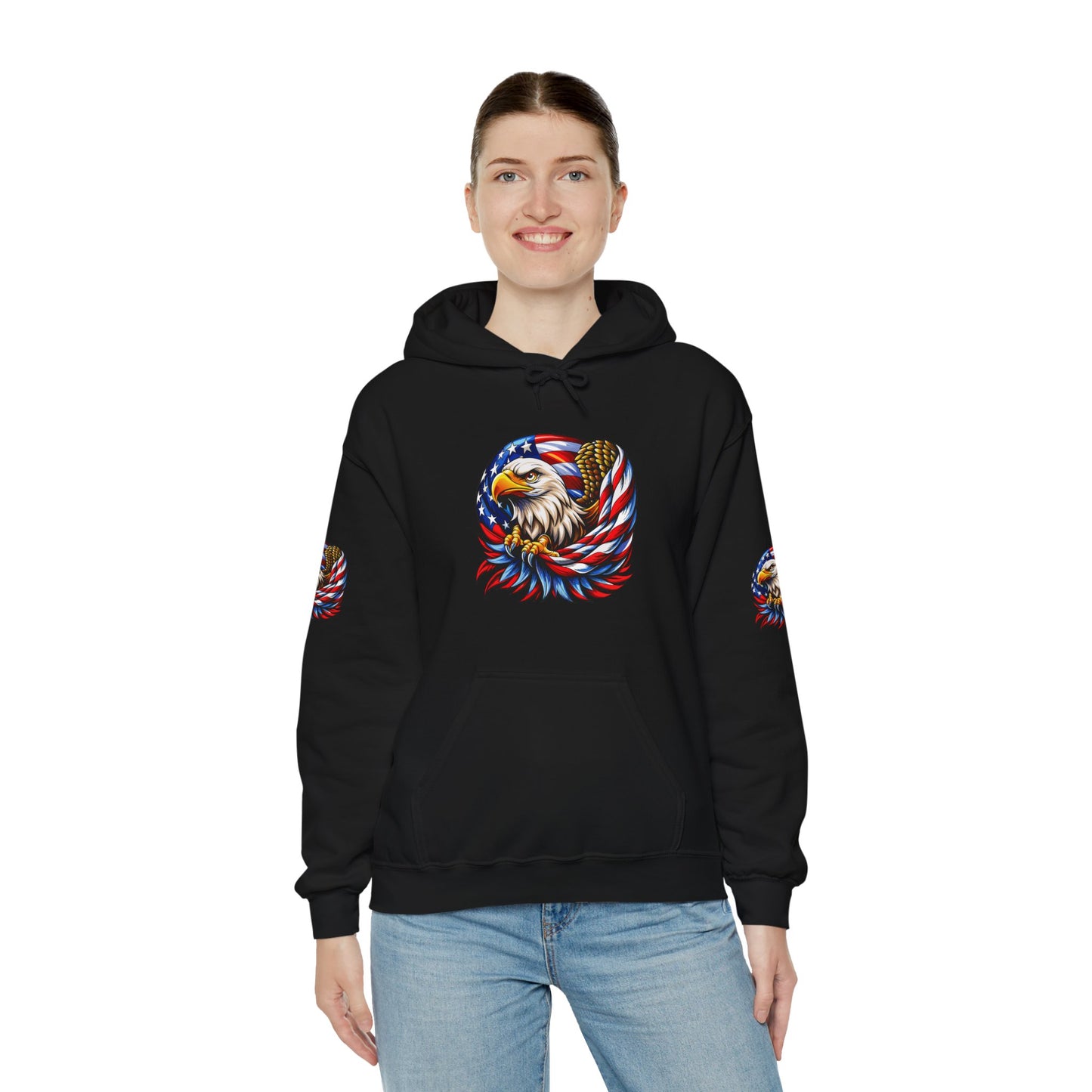 Princess Grace Patriotic Eagle Hoodie Unisex Heavy Blend Sweatshirt with American Flag Design