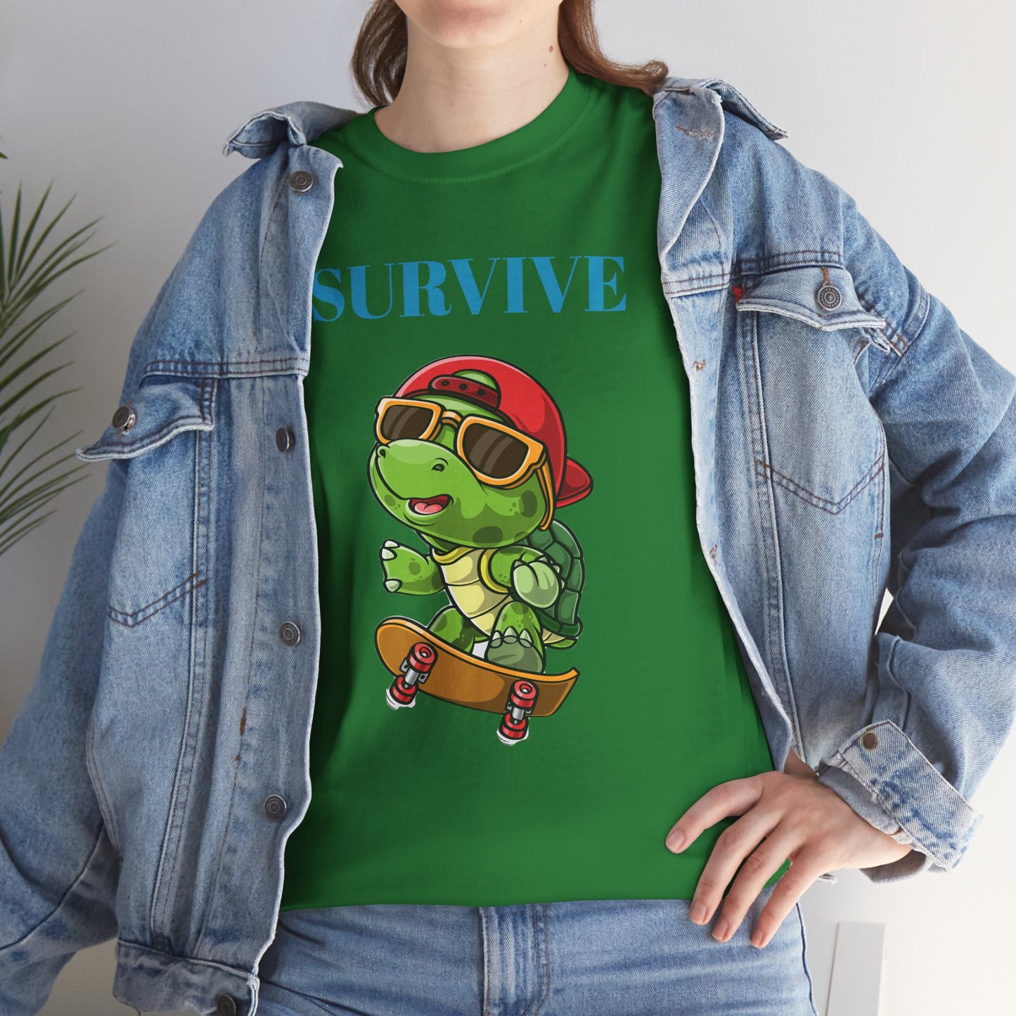 Princess Grace Cool Skateboarding Turtle Tee "Survive" Unisex Cotton T-Shirt for Fun Lovers