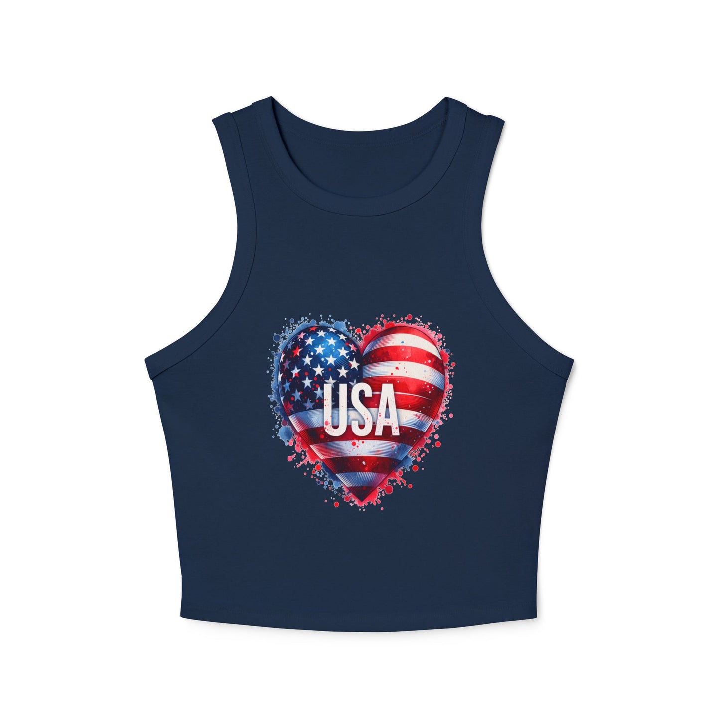 Princess Grace Patriotic Women’s Micro Rib Racer Tank Top USA Heart Design