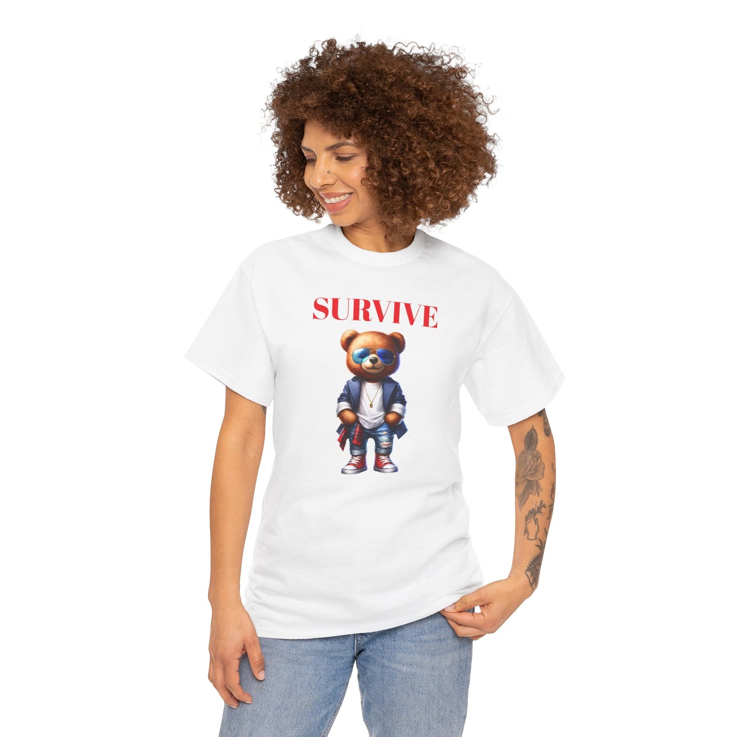 Princess Grace Survive Graphic Unisex Heavy Cotton Tee Trendy Bear Design