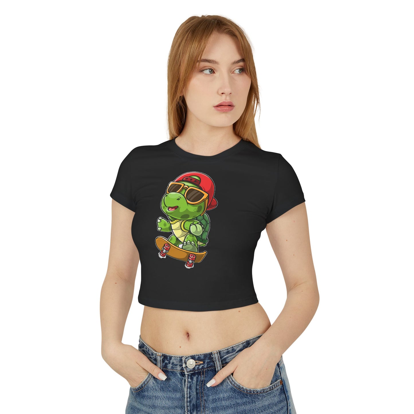 Princess Grace Cute Skateboarding Turtle Women's Baby Tee