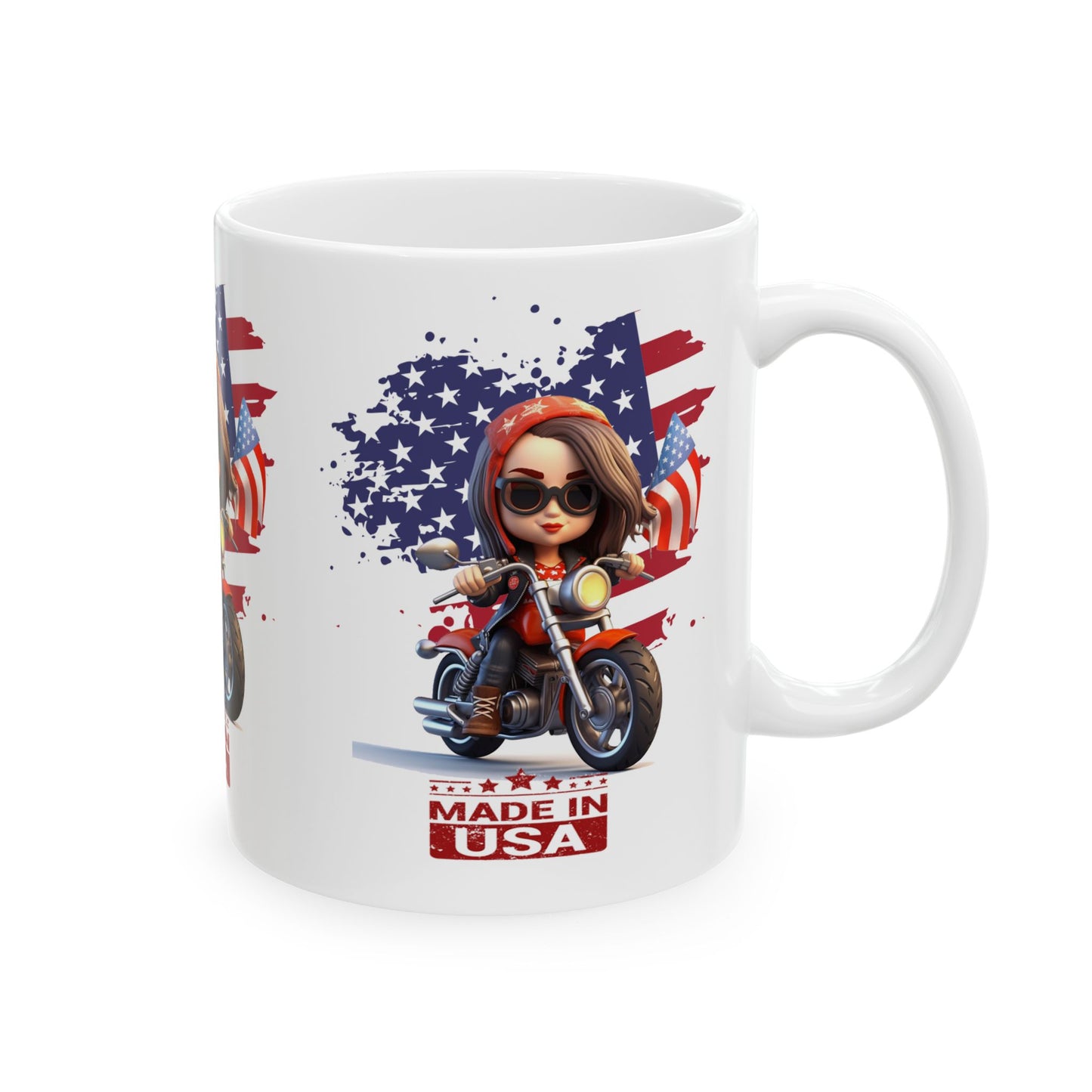 Princess Grace Patriotic Biker Ceramic Mug Made in USA Fun Motorcycle Design