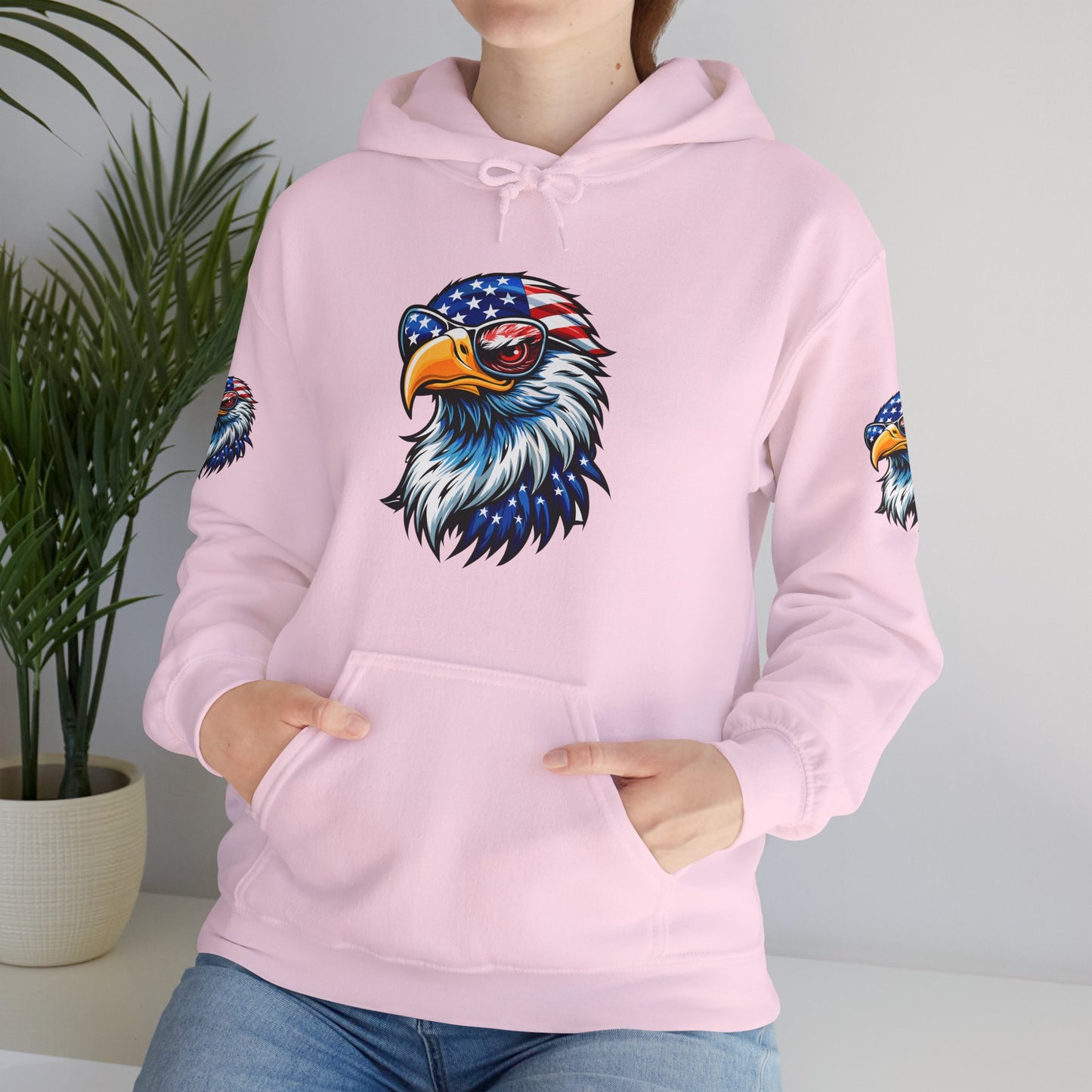 Princess Grace Patriotic Eagle Hoodie Unisex Heavy Blend Sweatshirt with USA Flag Design