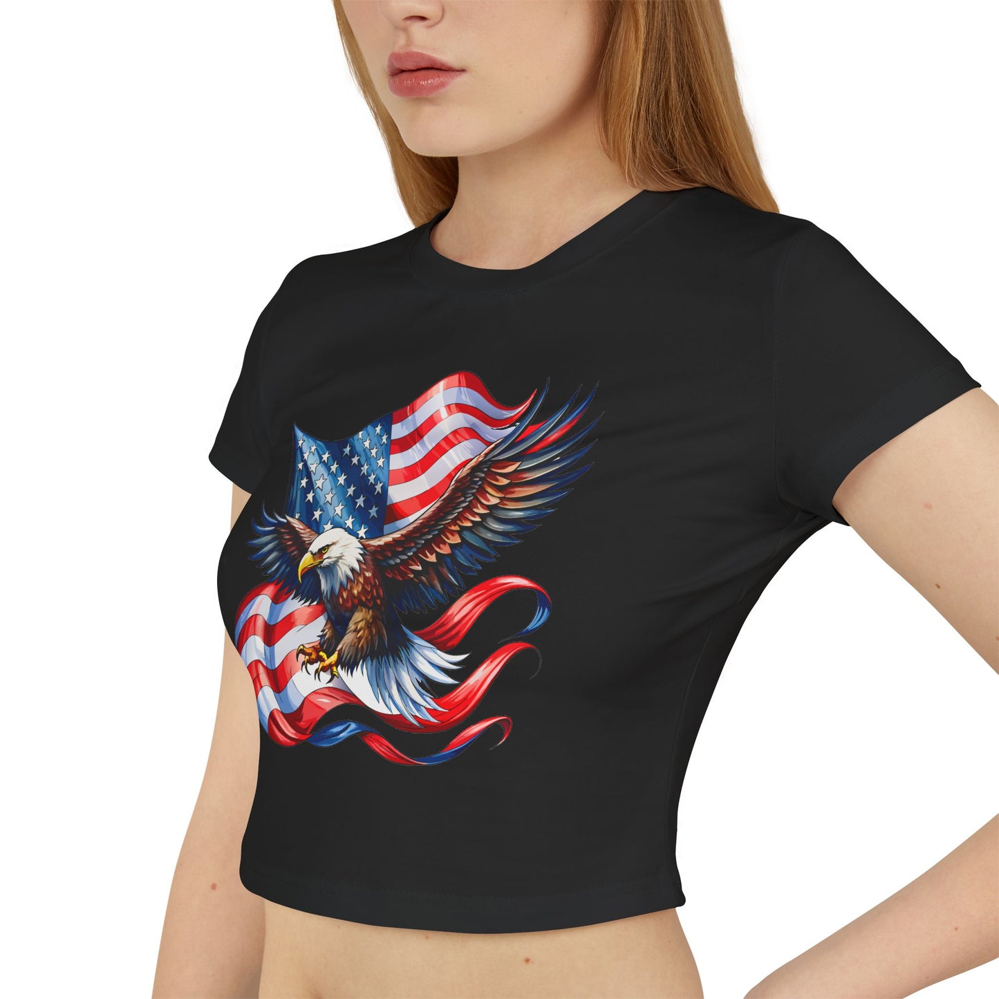 Princess Grace Patriotic Women's Baby Tee Eagle & USA Design for Independence Day