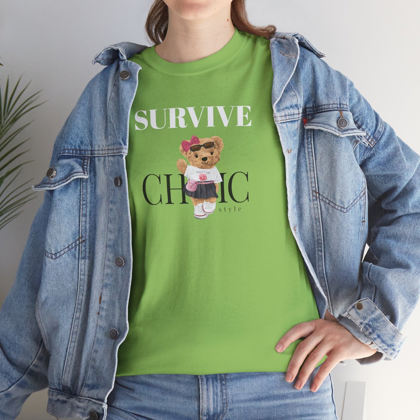 Princess Grace Survive Chic Unisex Heavy Cotton Tee Cute Bear Graphic T-Shirt for Casual Style