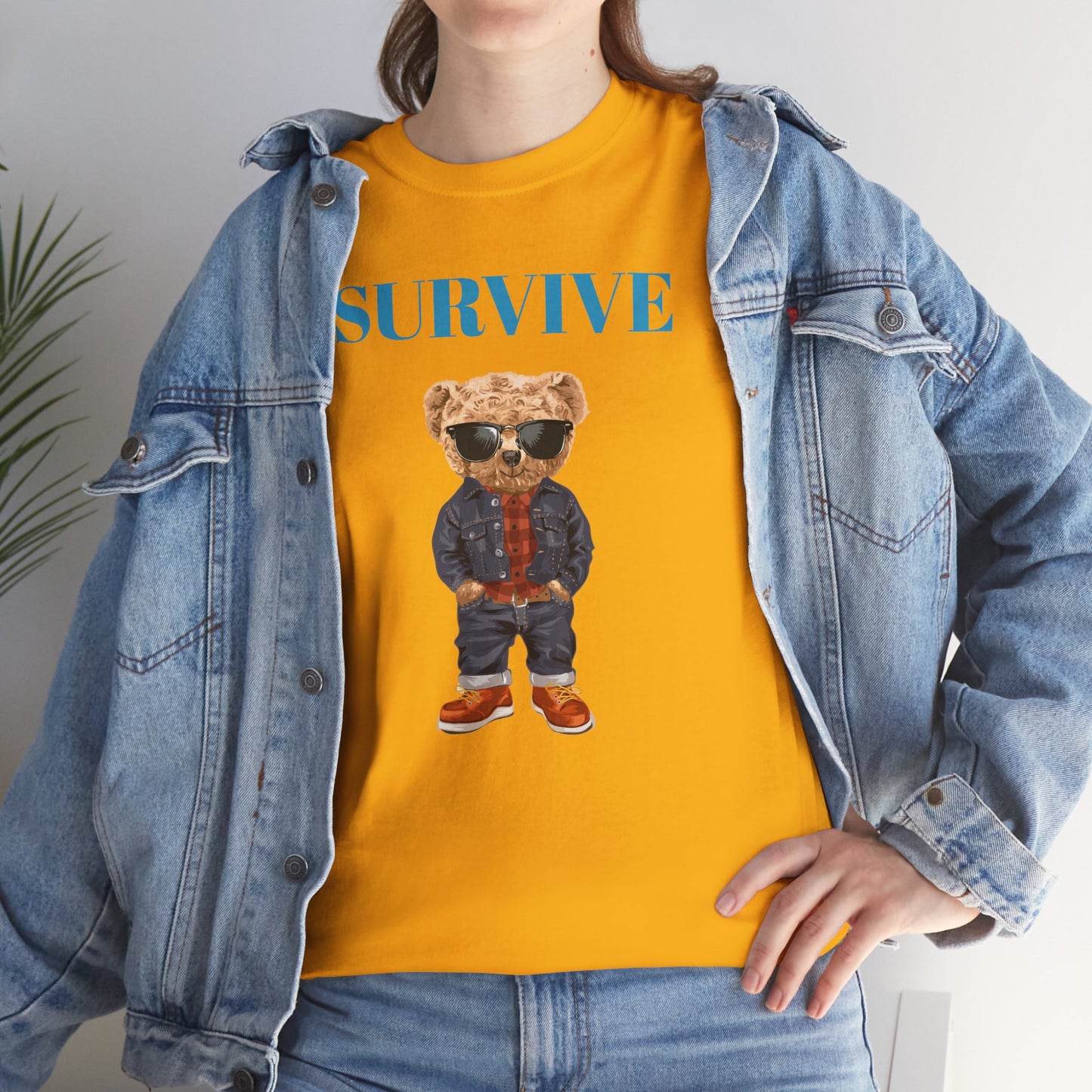 Princess Grace Cool Bear Graphic Tee 'SURVIVE' Unisex Heavy Cotton Shirt