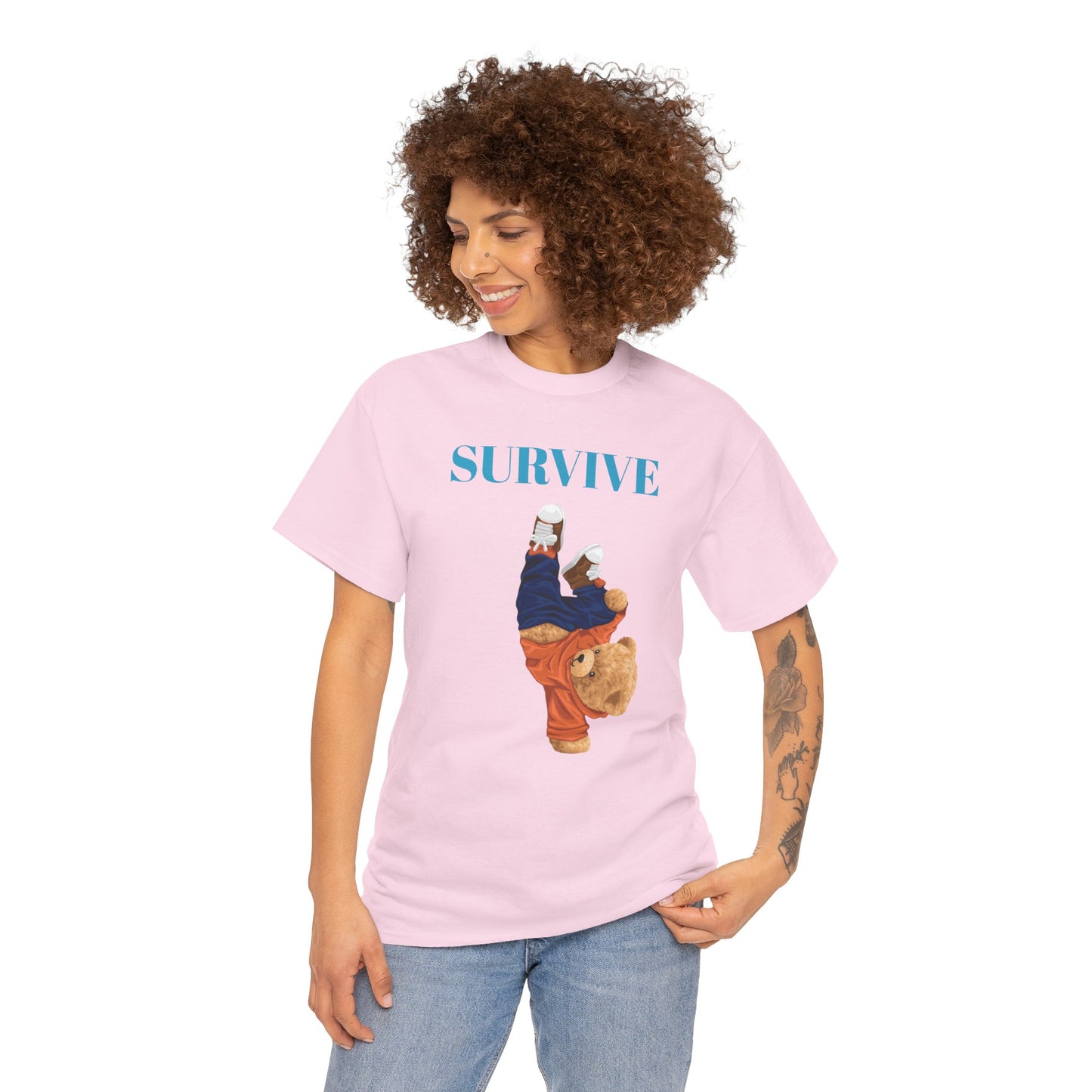 Princess Grace Survive Bear Graphic Unisex Heavy Cotton Tee Casual Streetwear Tee for Everyday Adventures