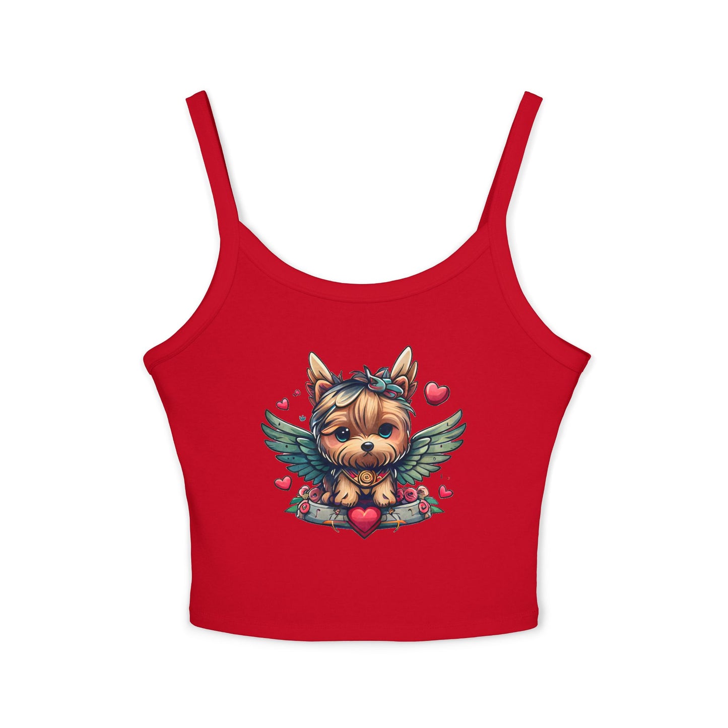 Princess Grace Adorable Yorkie Angel Women's Spaghetti Strap Tank Top Cute Dog Graphic