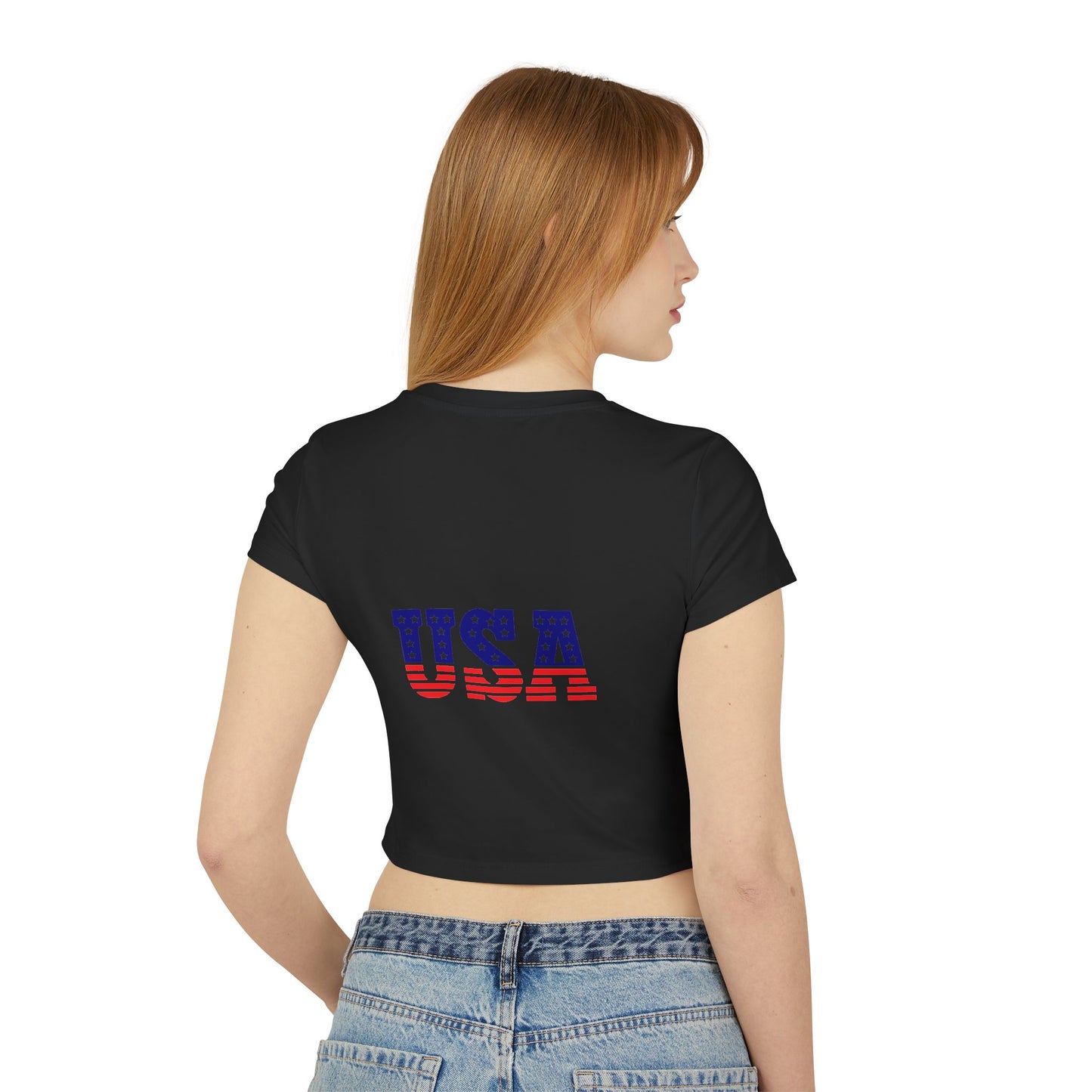 Princess Grace Patriotic Women's Baby Tee with Heart & USA Design