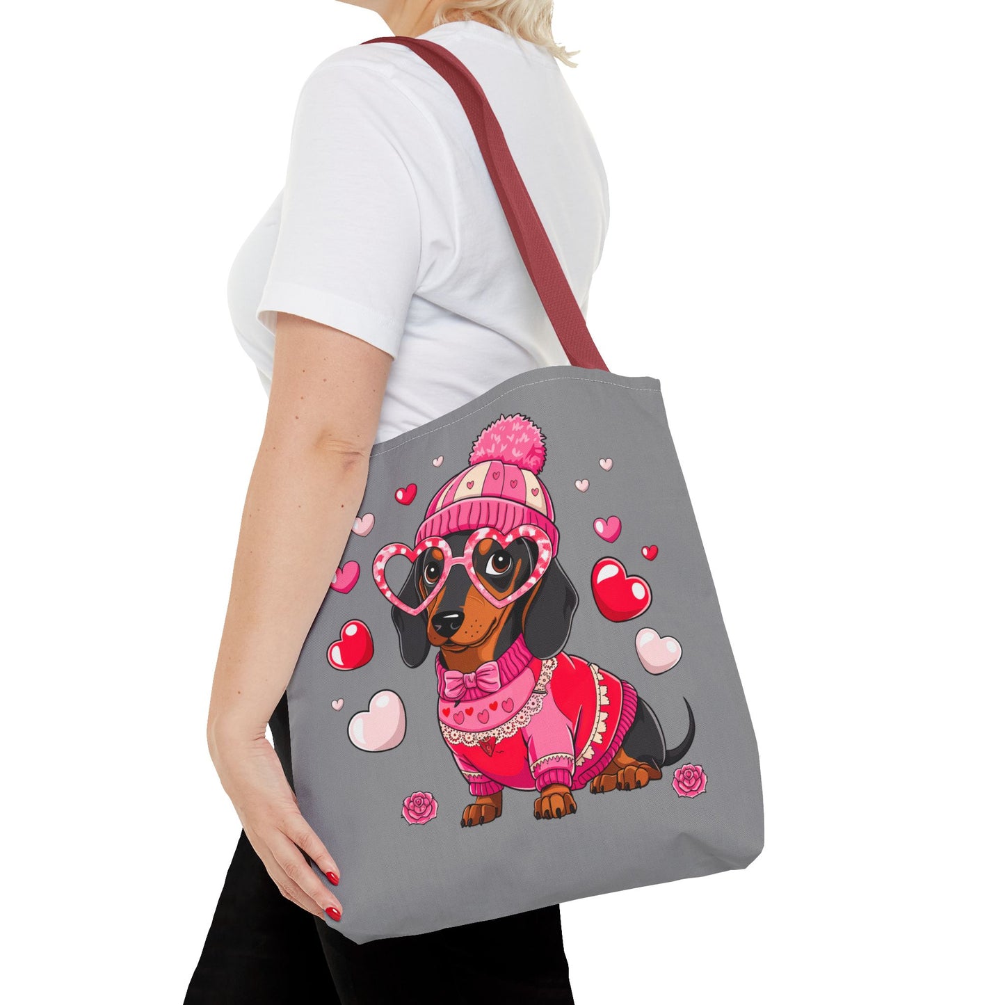 Princess Grace Cute Dog Lover Tote Bag Adorable Dachshund with Hearts