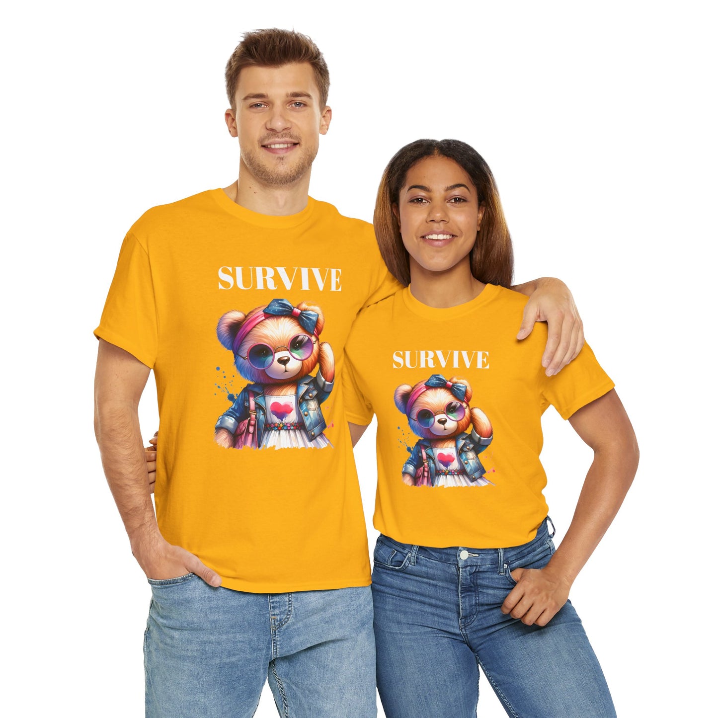 Princess Grace Survive Bear Unisex Heavy Cotton Tee Cute Graphic Tee for Casual Adventures