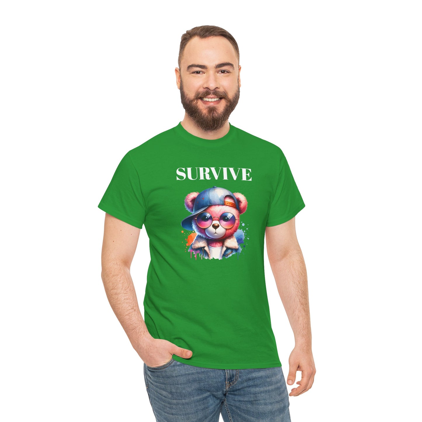 Princess Grace Survive Bear Graphic Unisex Heavy Cotton Tee Trendy and Fun Fashion for All Occasions