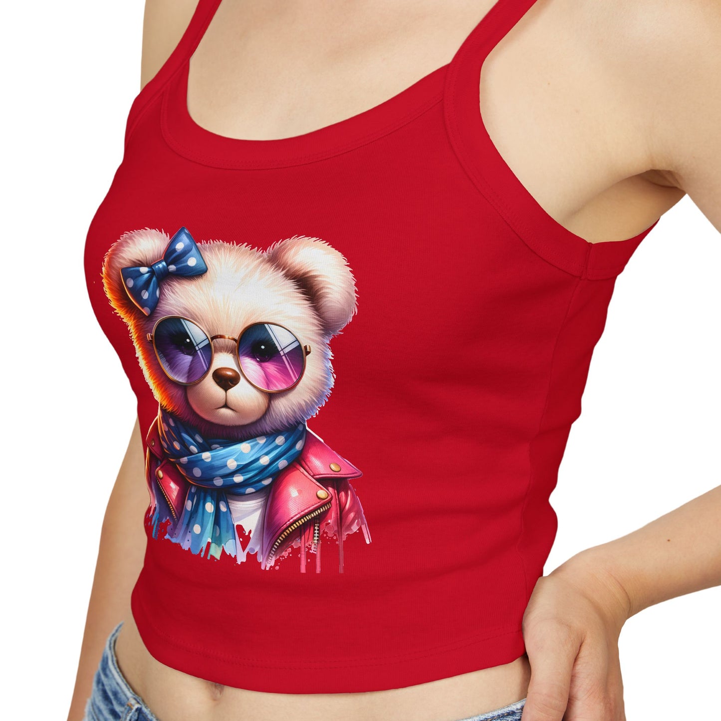 Princess Grace Cute Bear Graphic Spaghetti Strap Tank Top for Women
