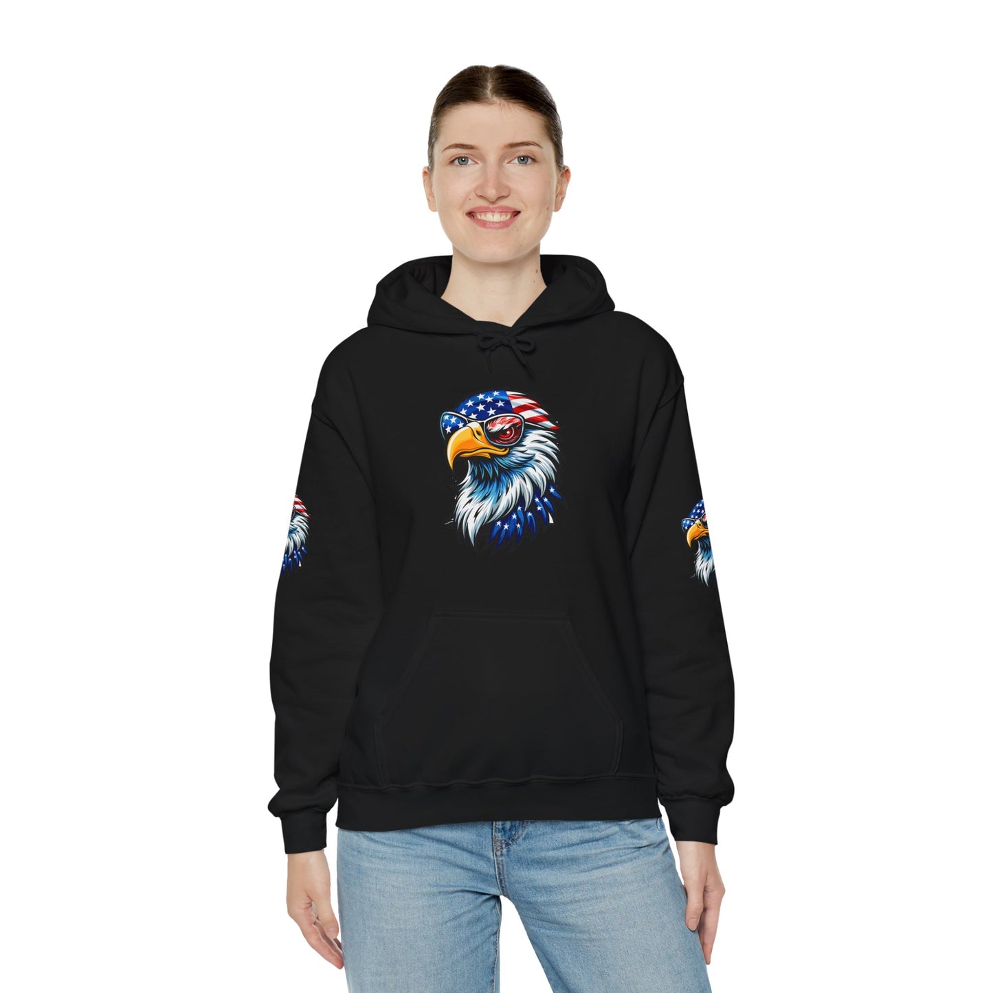 Princess Grace Patriotic Eagle Hoodie Unisex Heavy Blend Sweatshirt with USA Flag Design