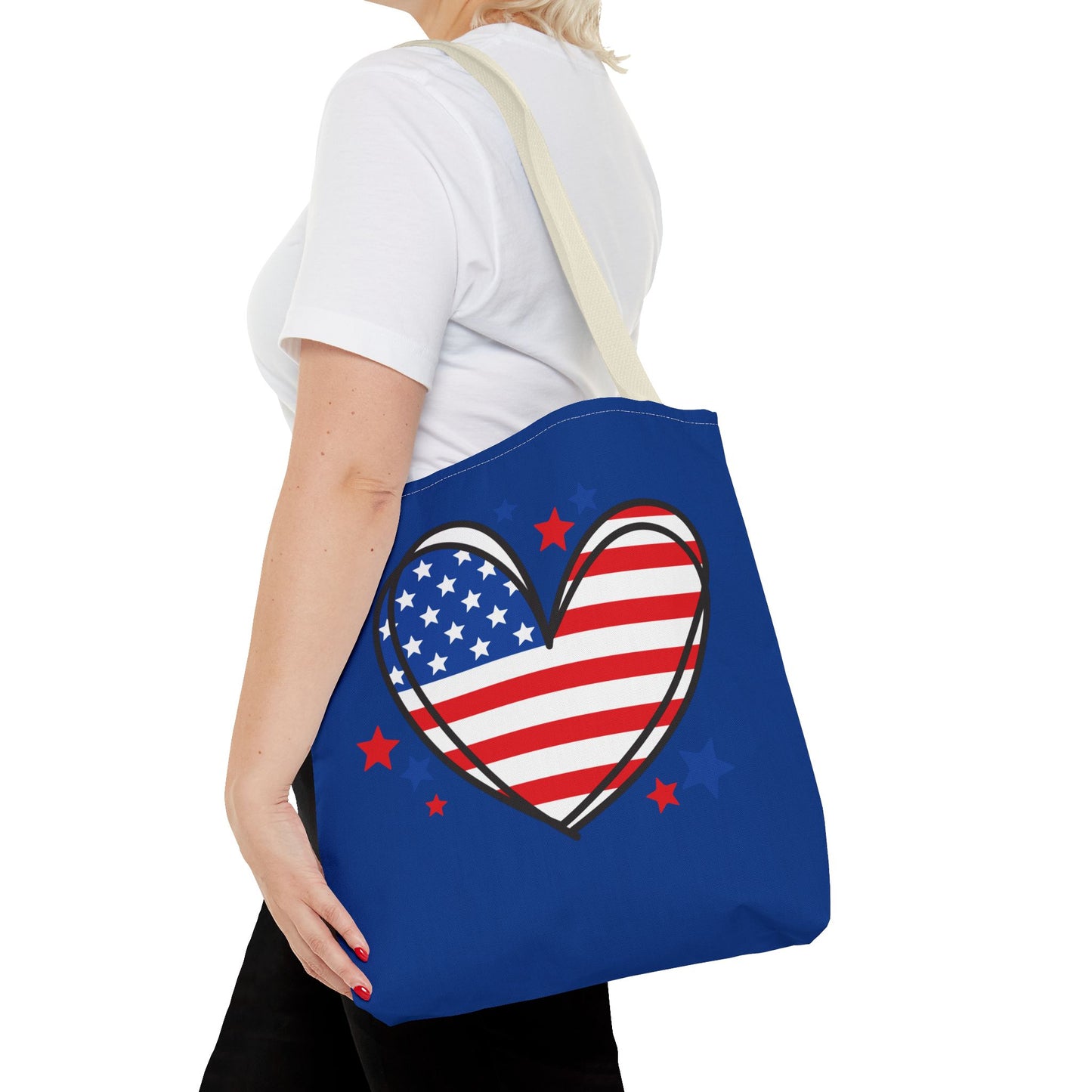 Princess Grace Patriotic Heart Tote Bag USA Flag Design for Independence Day