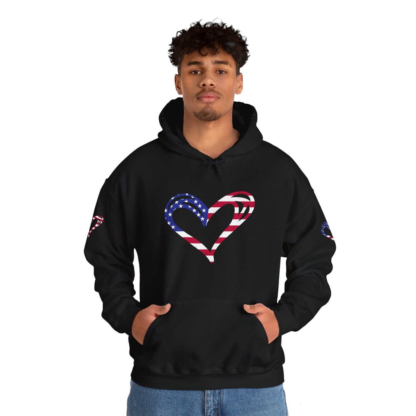 Princess Grace Patriotic Heart Unisex Hoodie Comfortable Heavy Blend Sweatshirt for Independence Day and Everyday Wear