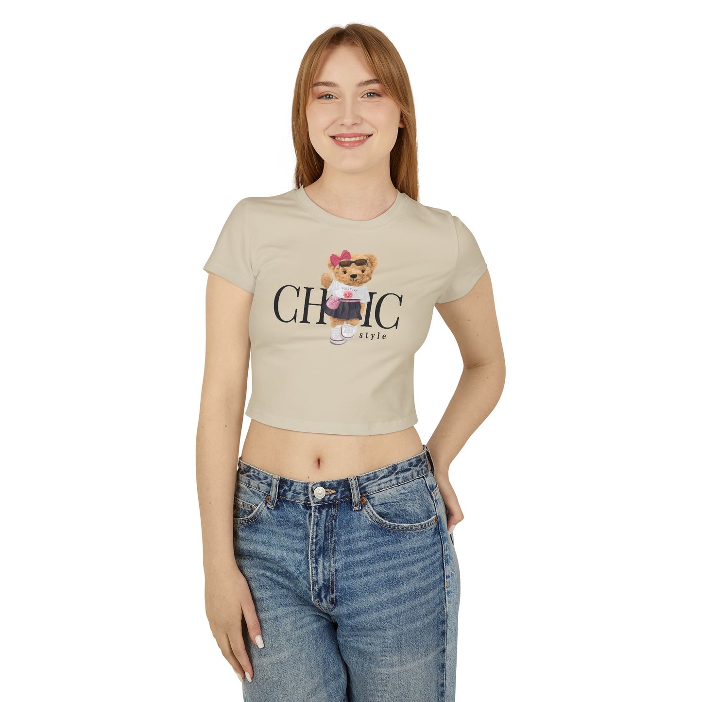 Princess Grace Chic Bear Graphic Women's Baby Tee Cute & Stylish Summer Top