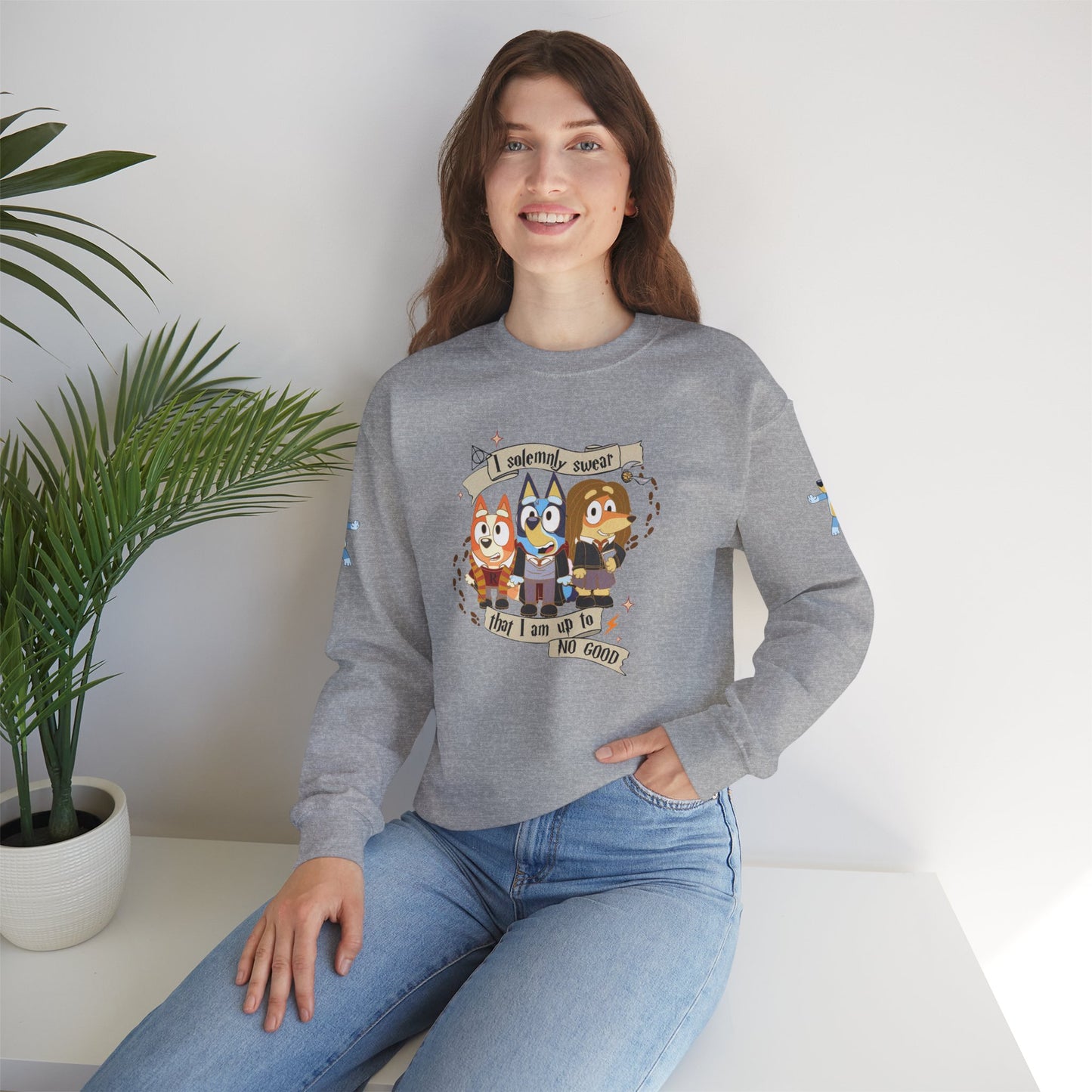 Princess Grace Bluey Unisex Funny Crewneck Sweatshirt "I Solemnly Swear That I Am Up To No Good" Perfect Gift for Family and Friends