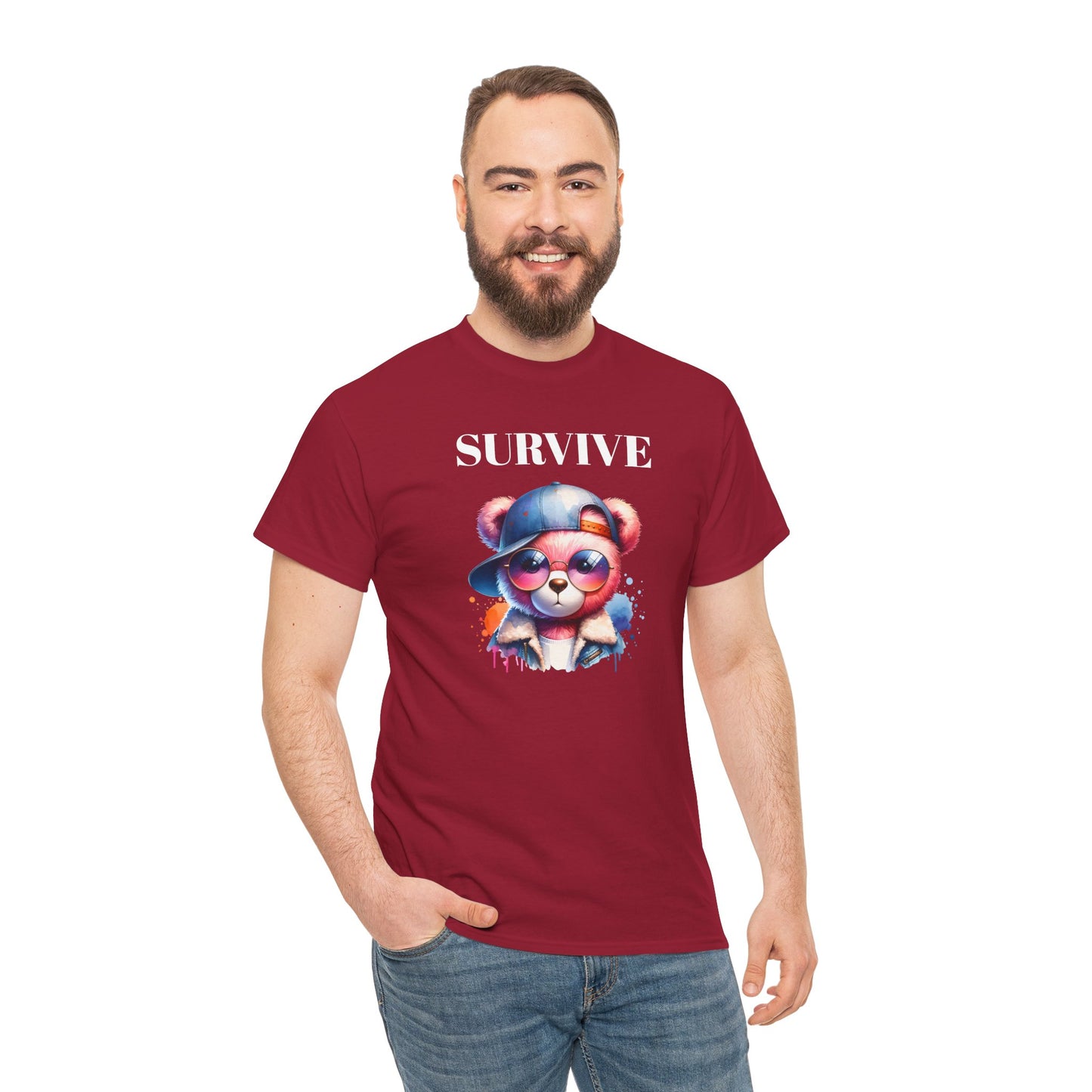 Princess Grace Survive Bear Graphic Unisex Heavy Cotton Tee Trendy and Fun Fashion for All Occasions