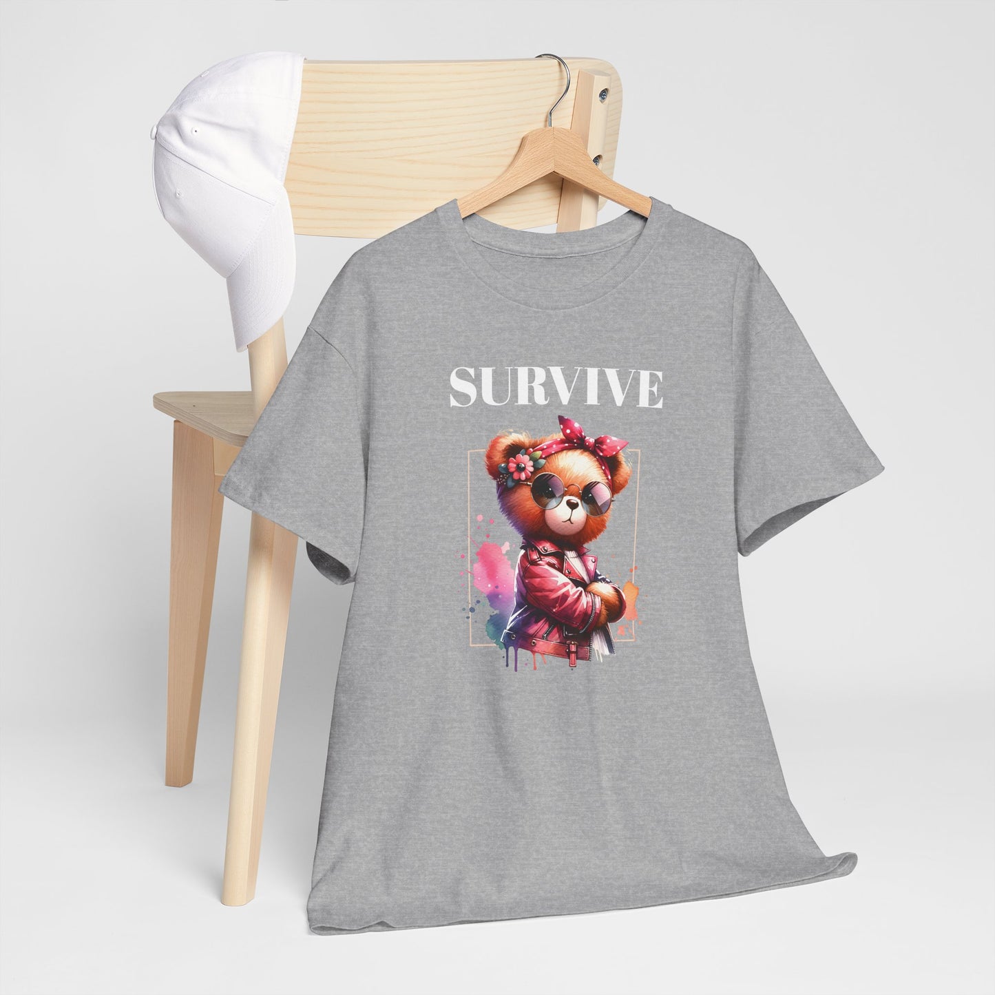 Princess Grace Survive Bear Graphic Unisex Heavy Cotton Tee Cute & Trendy T-Shirt