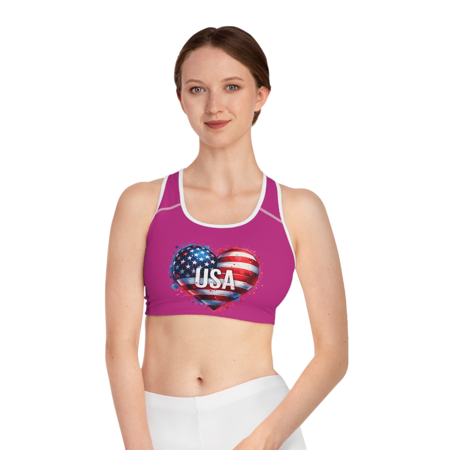 Princess Grace Patriotic USA Heart Sports Bra for Fitness Enthusiasts