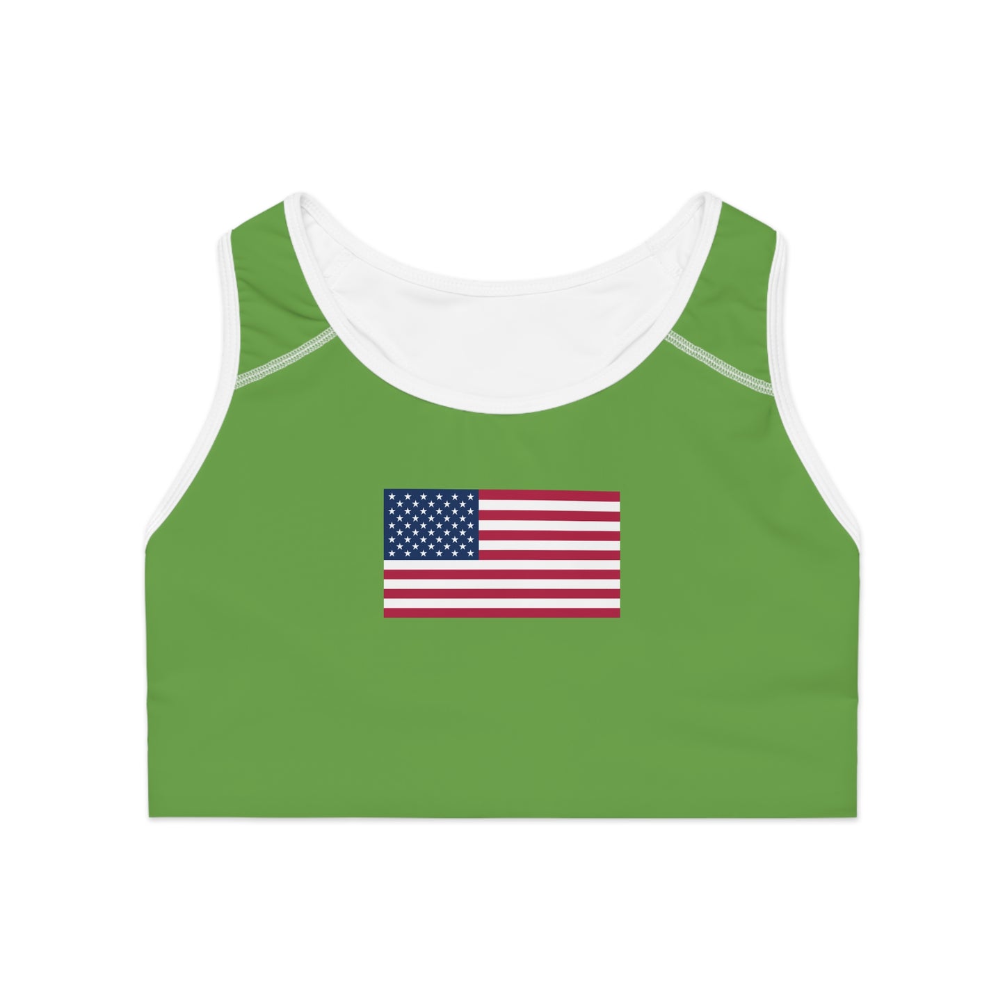 Princess Grace Patriotic Green Sports Bra with American Flag