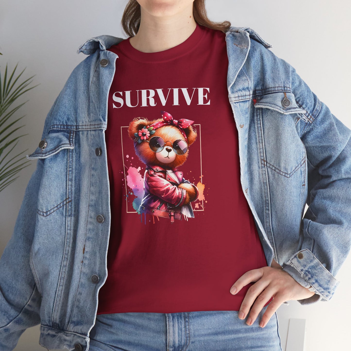 Princess Grace Survive Bear Graphic Unisex Heavy Cotton Tee Cute & Trendy T-Shirt