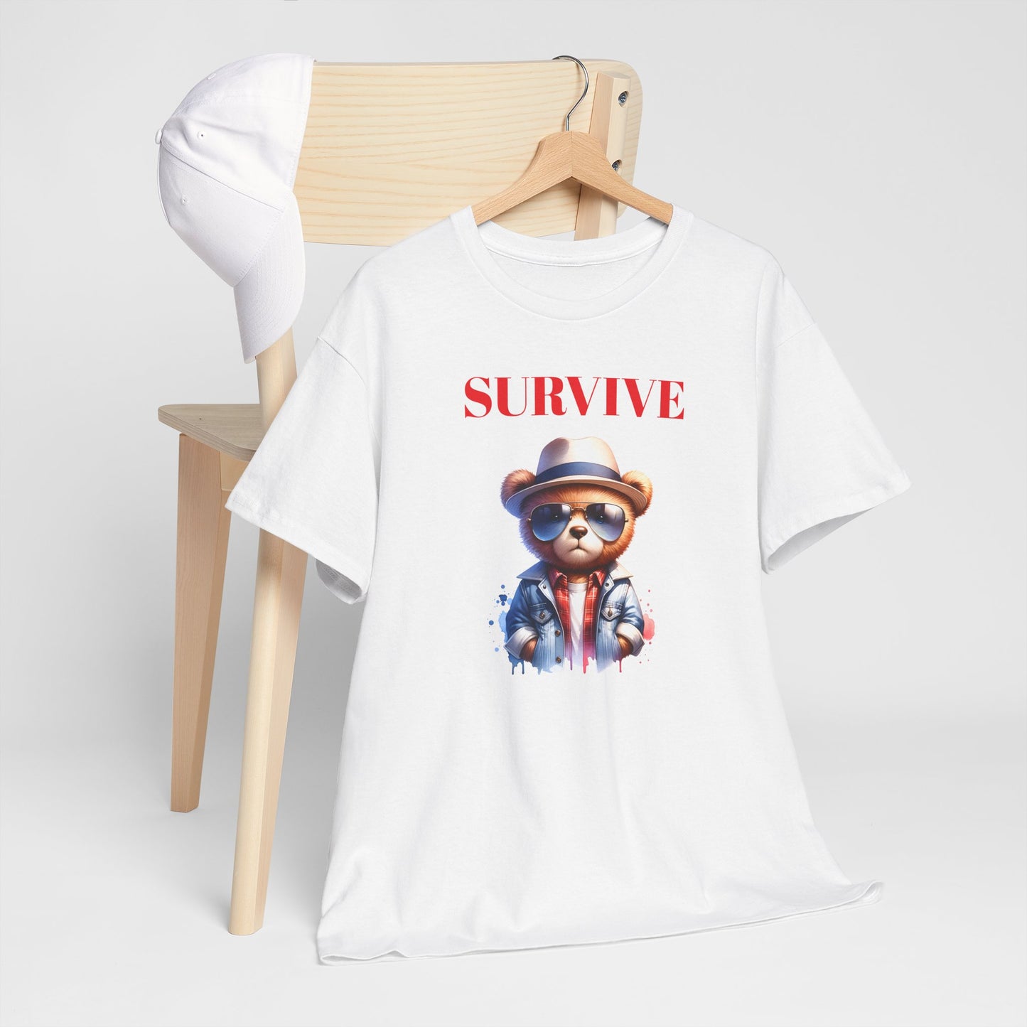 Princess Grace Survive Bear Unisex Heavy Cotton Tee Fun Graphic T-Shirt for Casual Wear