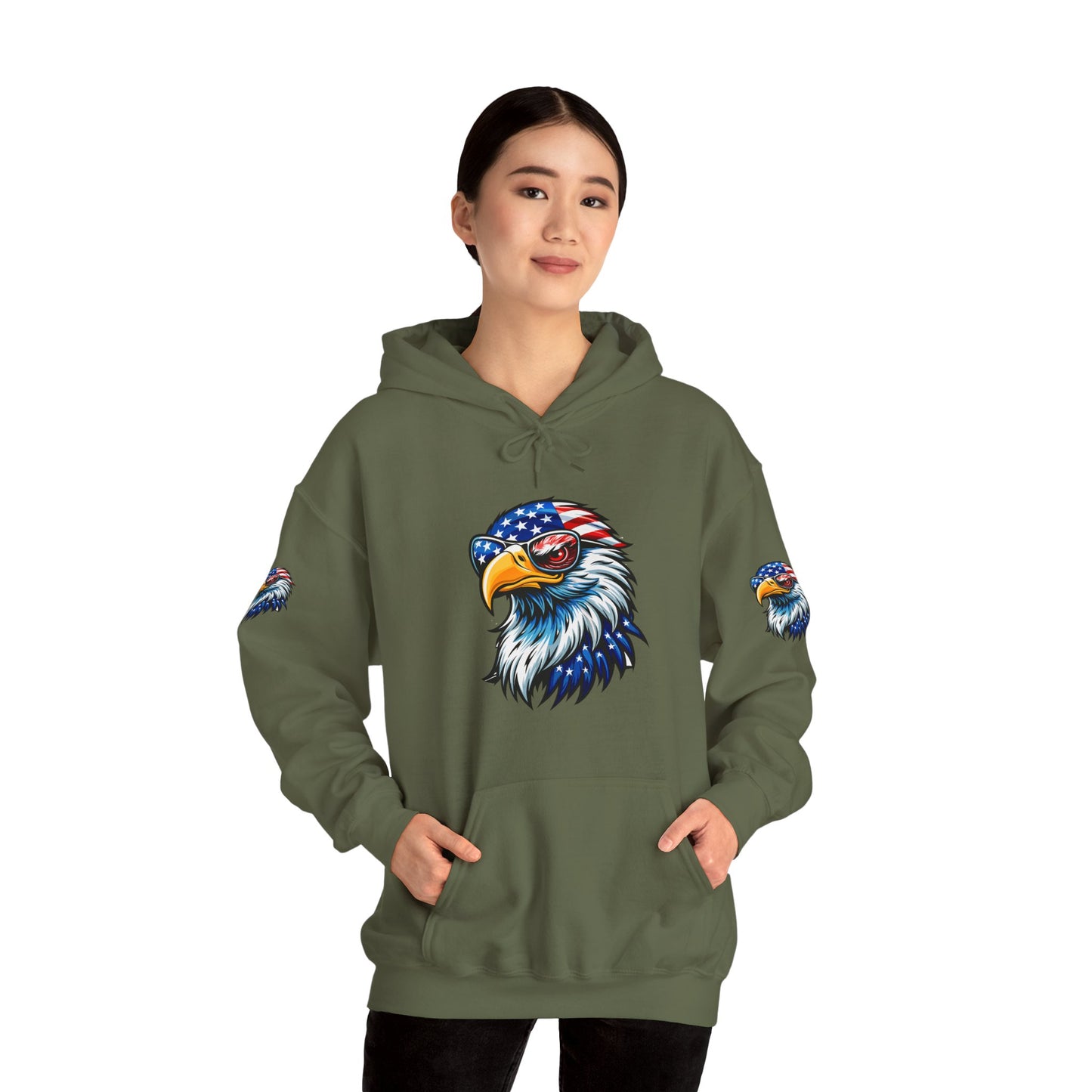 Princess Grace Patriotic Eagle Hoodie Unisex Heavy Blend Sweatshirt with USA Flag Design