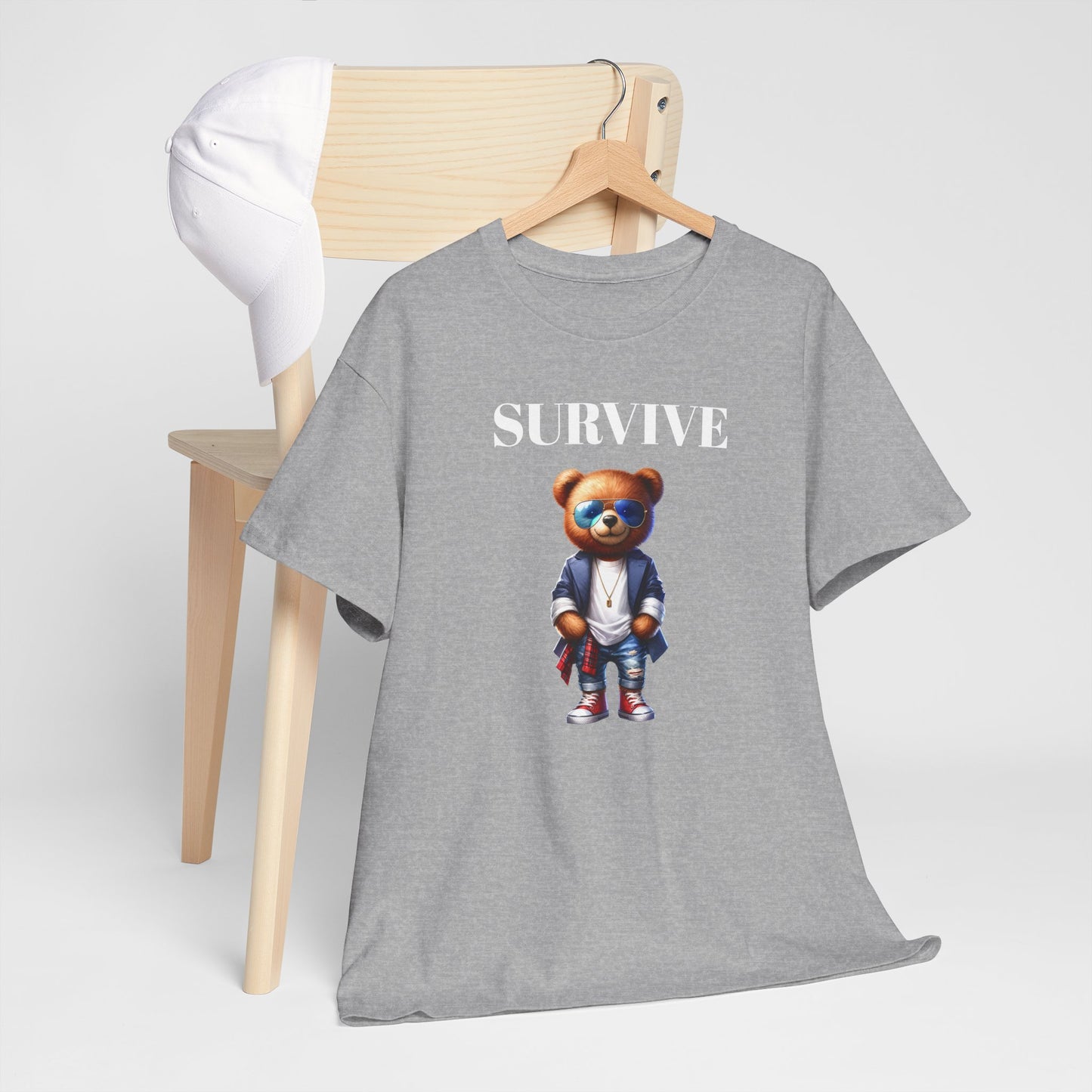 Princess Grace Survive Bear Unisex Heavy Cotton Tee Playful Graphic Tee for Trendy Style