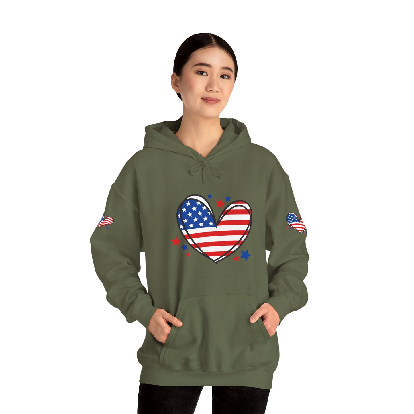 Princess Grace Patriotic Heart Hoodie Unisex Heavy Blend Hooded Sweatshirt for Independence Day & Year Round Love
