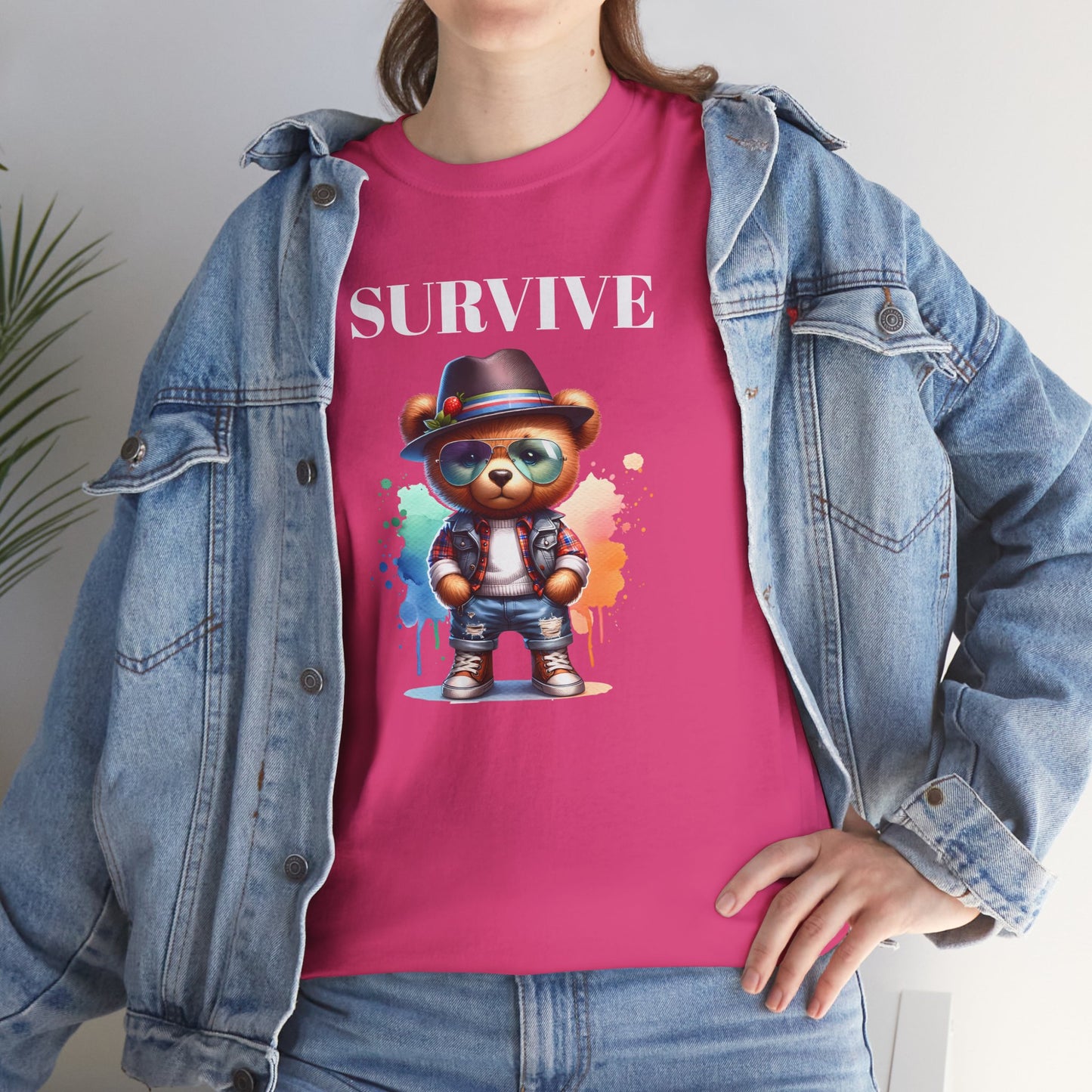 Princess Grace Survive Bear Unisex Heavy Cotton Tee Casual Graphic T-Shirt for Fun and Adventure Lovers
