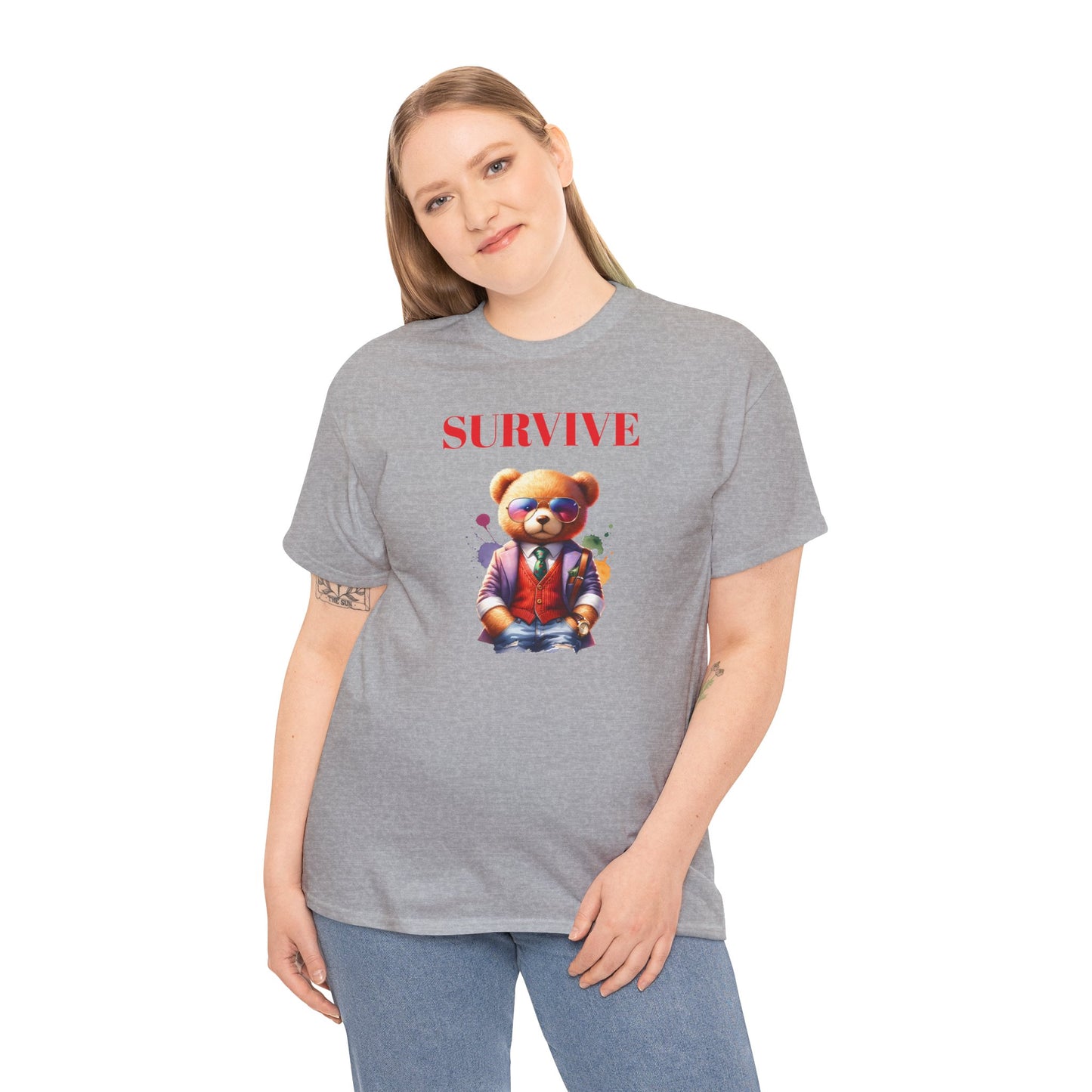 Princess Grace Survive Teddy Bear Graphic Unisex Heavy Cotton Tee