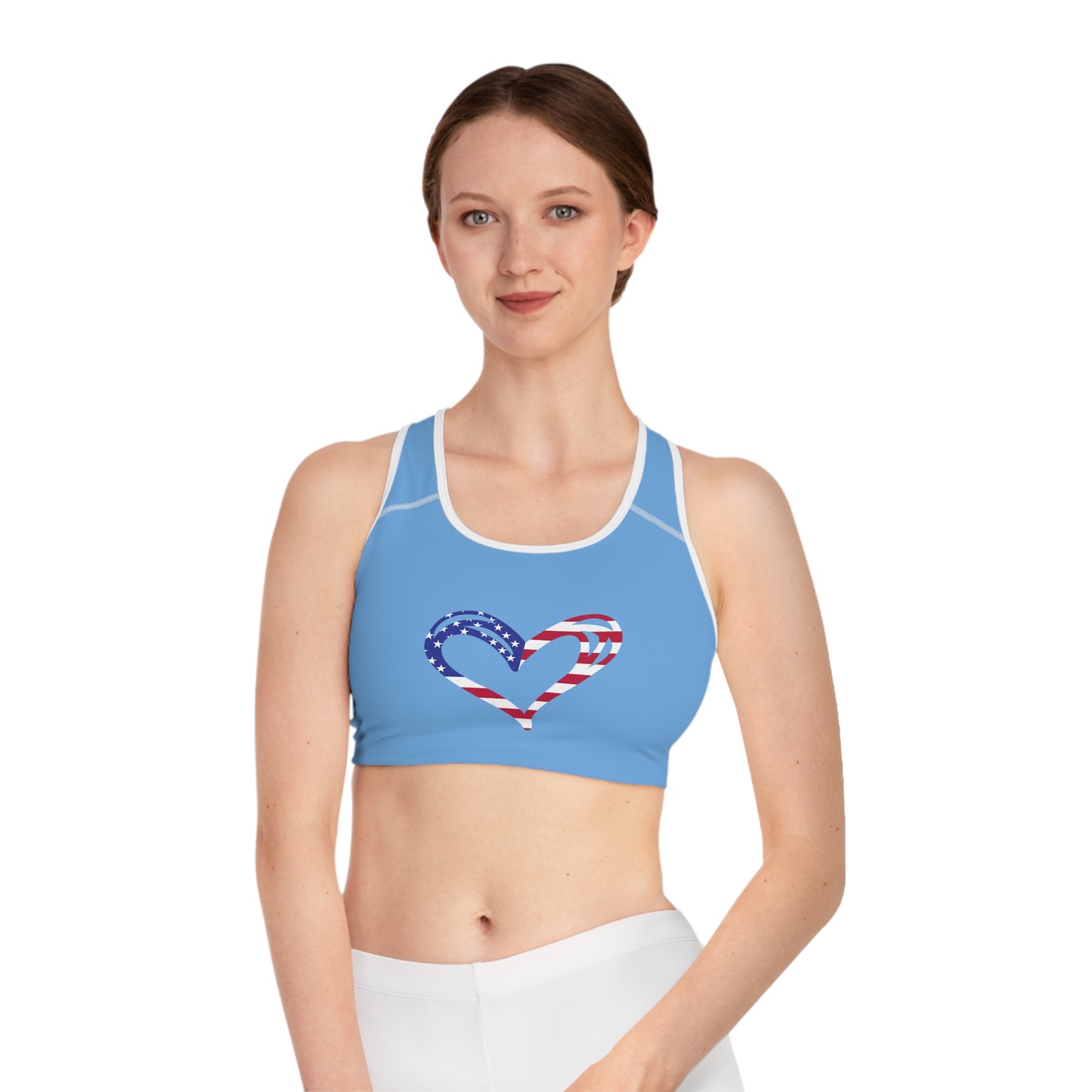 Princess Grace Patriotic Heart Sports Bra Comfortable Activewear for Fitness and Celebrations