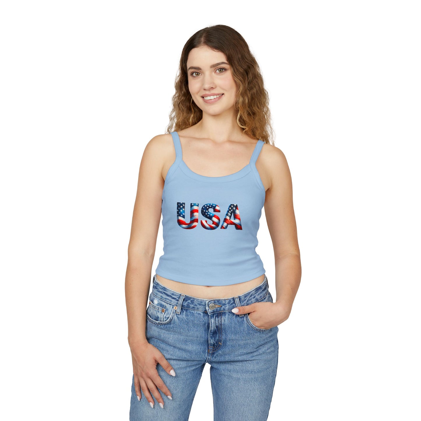 Princess Grace USA Flag Women's Spaghetti Strap Tank Top Patriotic Summer Wear