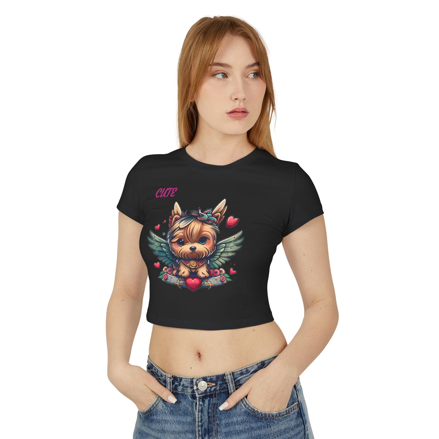Princess Grace Cute Dog Graphic Women's Baby Tee Perfect for Pet Lovers