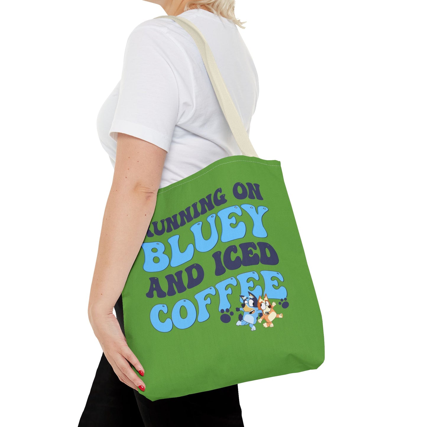 Princess Grace Bluey Coffee Lover Tote Bag Running on Bluey and Iced Coffee