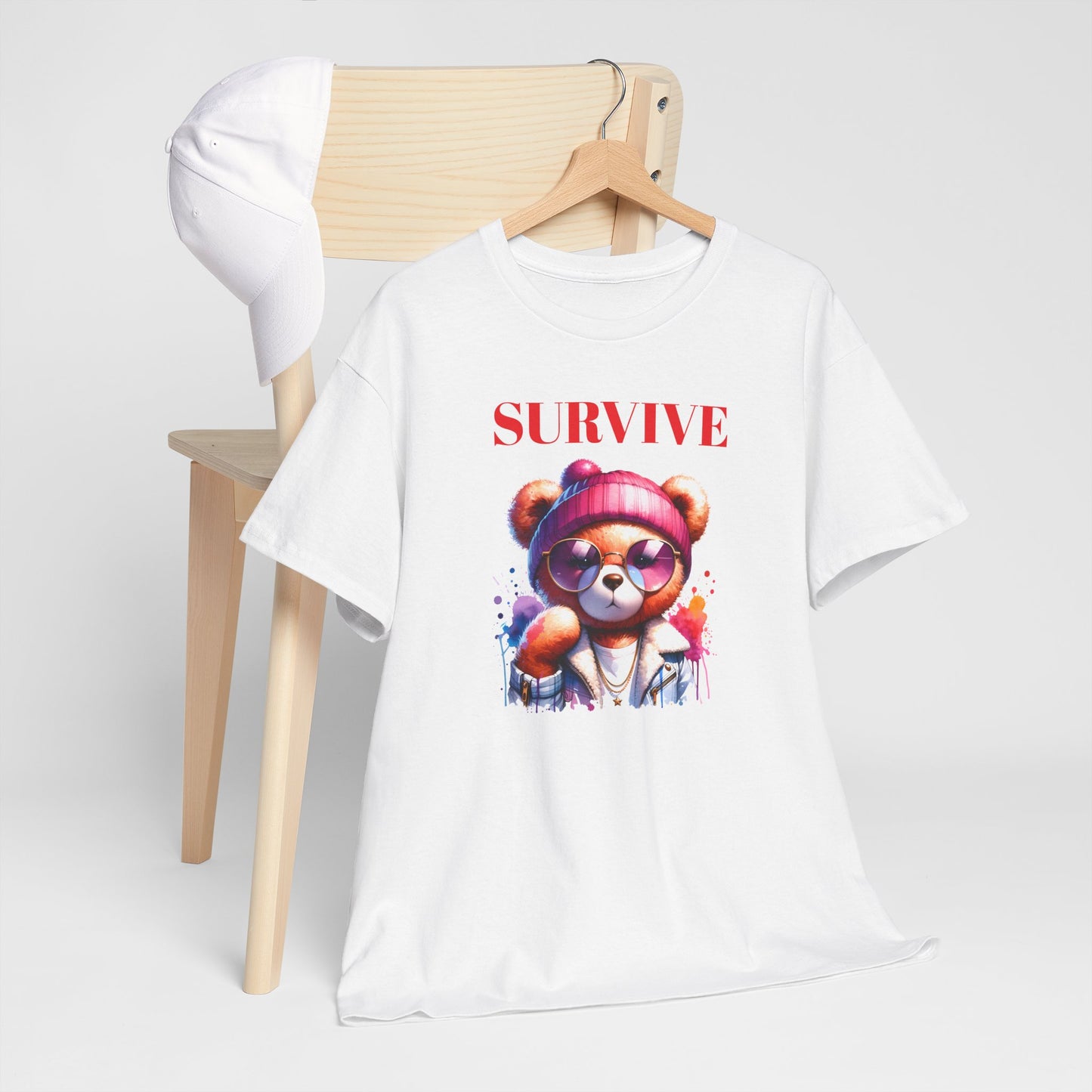 Princess Grace Survive Unisex Heavy Cotton Tee Colorful Bear Design T-Shirt