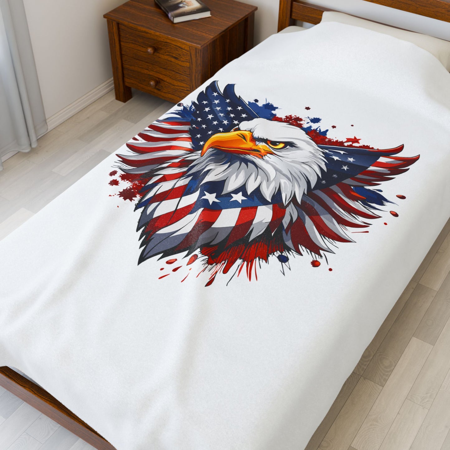 Princess Grace Patriotic Eagle Velveteen Plush Blanket Cozy American Flag Throw