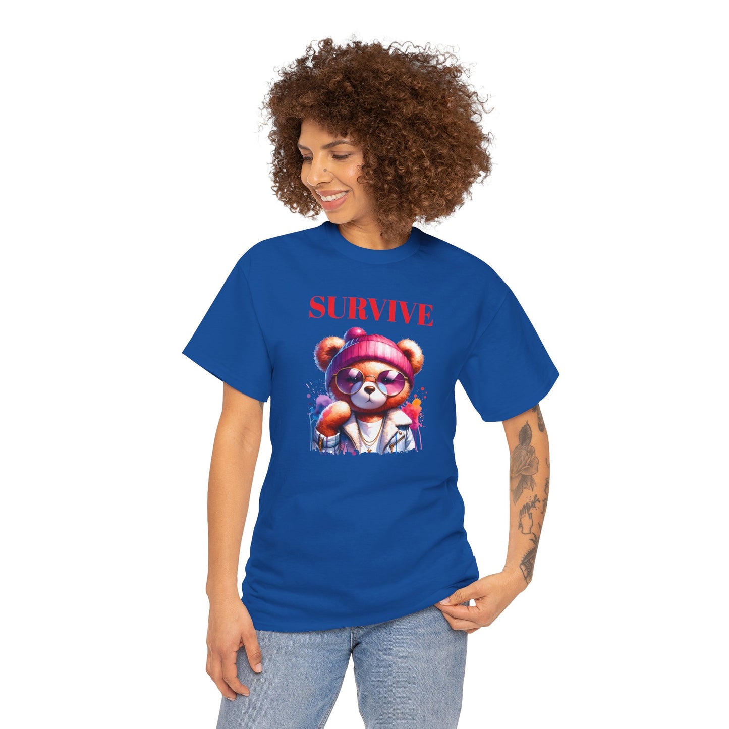 Princess Grace Survive Unisex Heavy Cotton Tee Colorful Bear Design T-Shirt