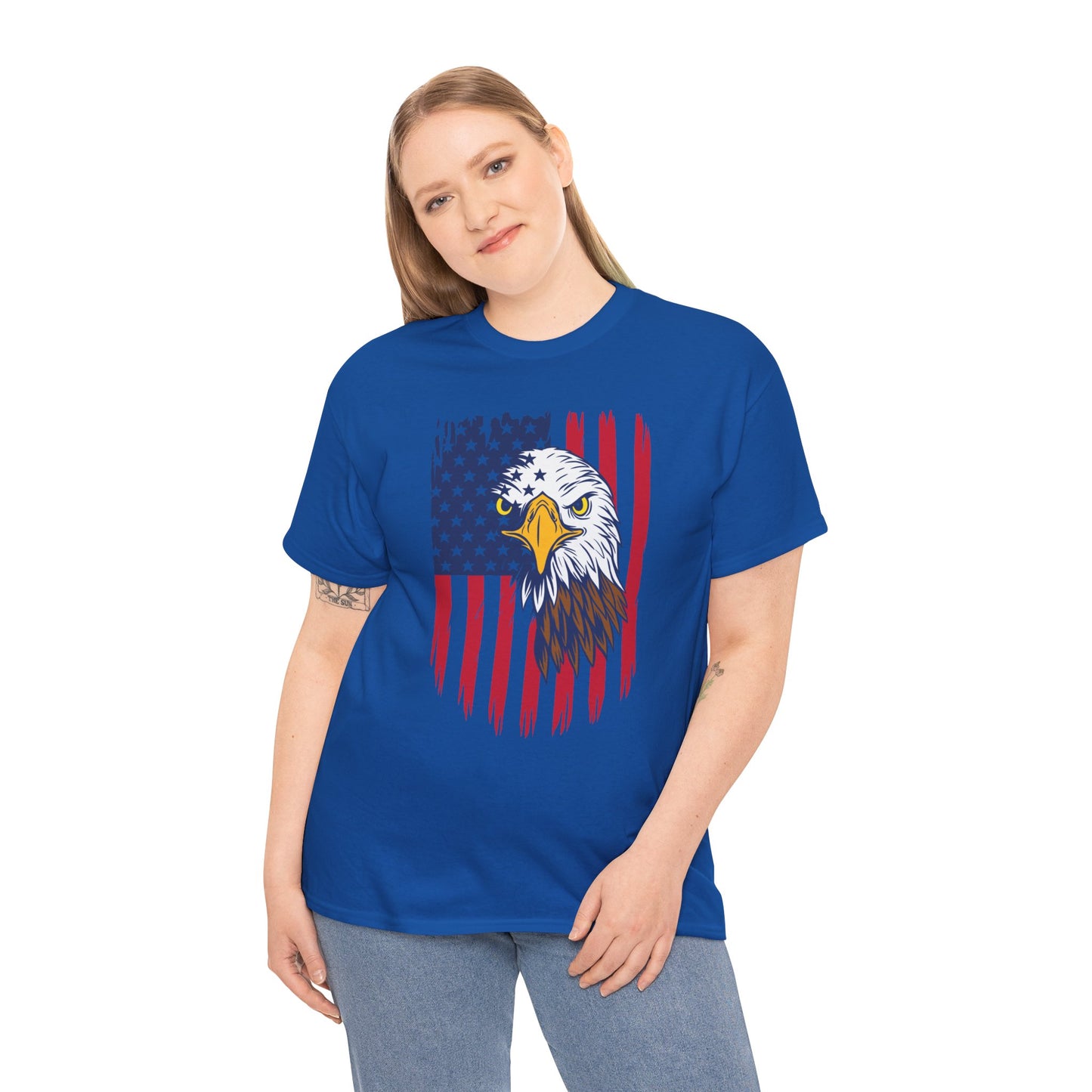 Princess Grace Eagle & American Flag Unisex Heavy Cotton Tee Patriotic Apparel for All Occasions