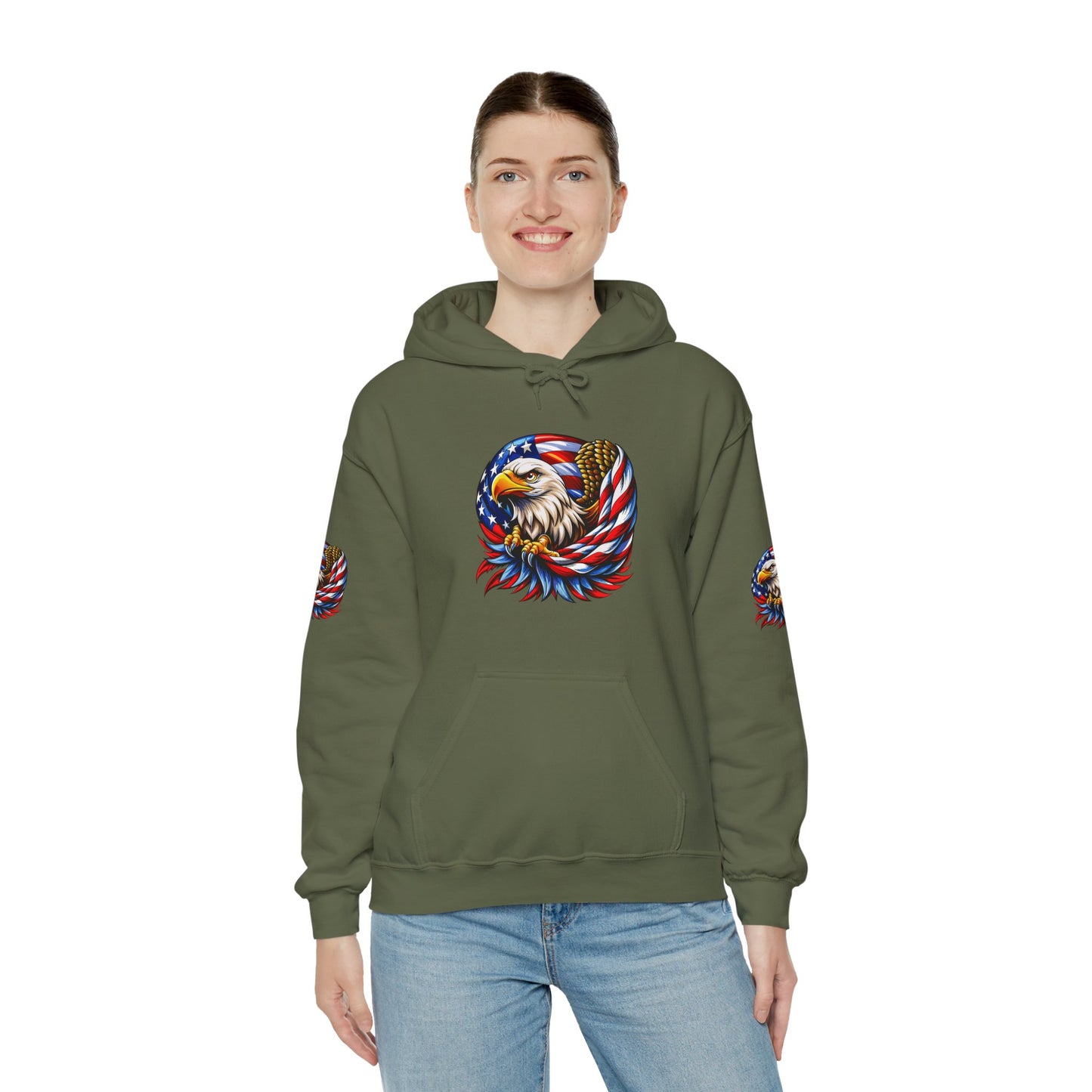 Princess Grace Patriotic Eagle Hoodie Unisex Heavy Blend Sweatshirt with American Flag Design