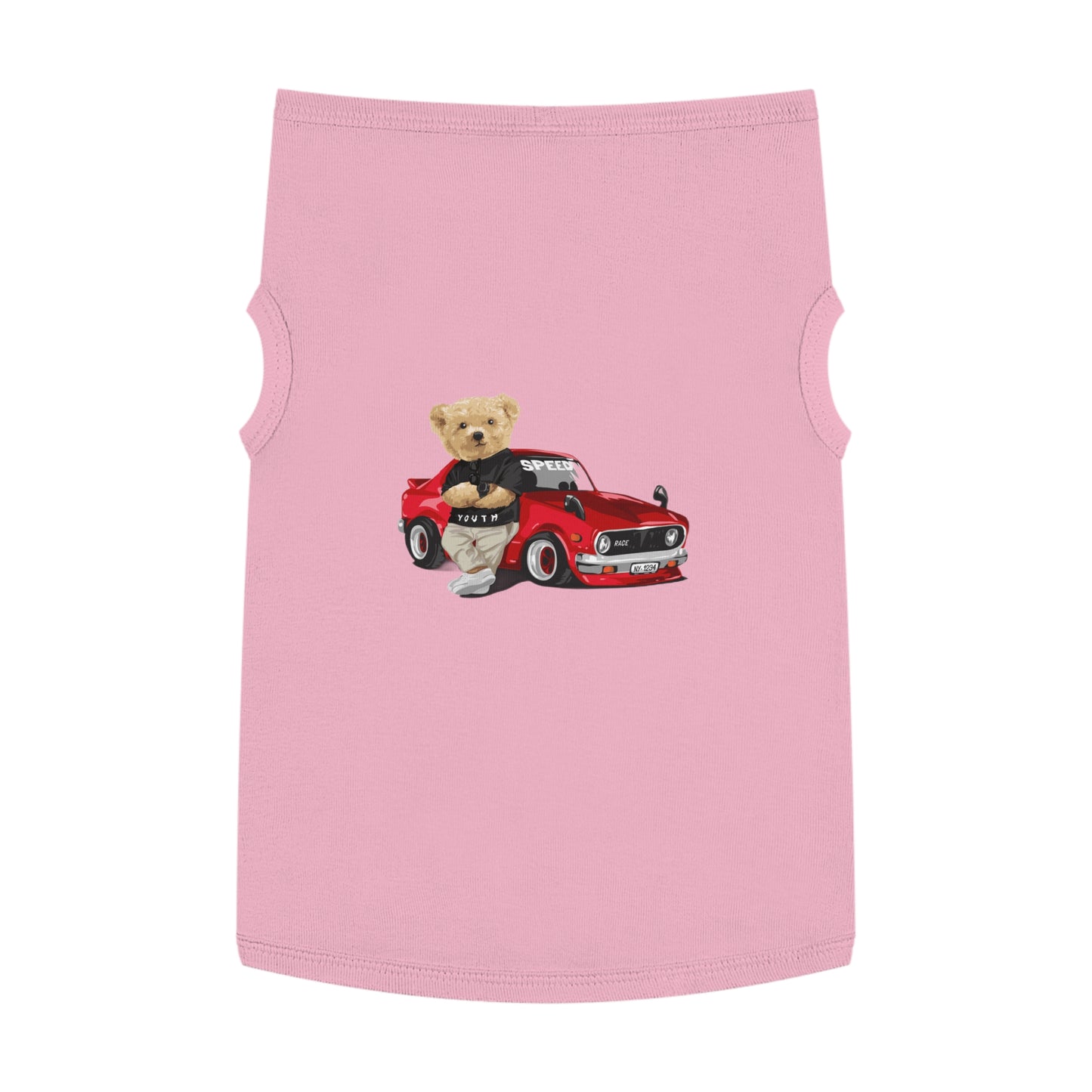 Princess CUTE Pet Tank Top with Racing Bear Graphic Perfect for Playful Pets