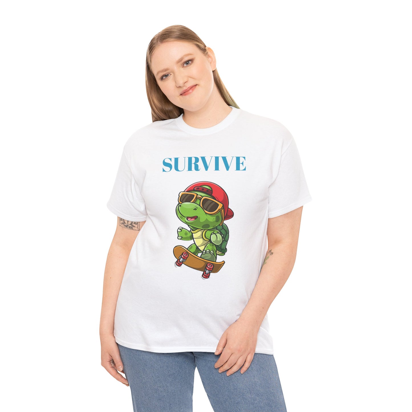 Princess Grace Cool Skateboarding Turtle Tee "Survive" Unisex Cotton T-Shirt for Fun Lovers
