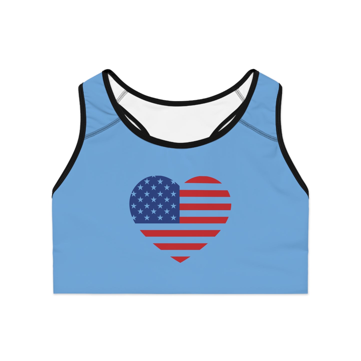 Princess Grace Patriotic Heart Sports Bra USA Flag Design for Active Women
